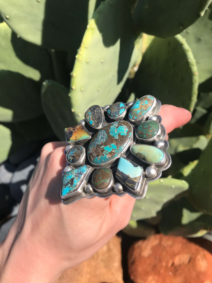 The Yakima Cluster Ring, Sz 8.5-Rings-Calli Co., Turquoise and Silver Jewelry, Native American Handmade, Zuni Tribe, Navajo Tribe, Brock Texas