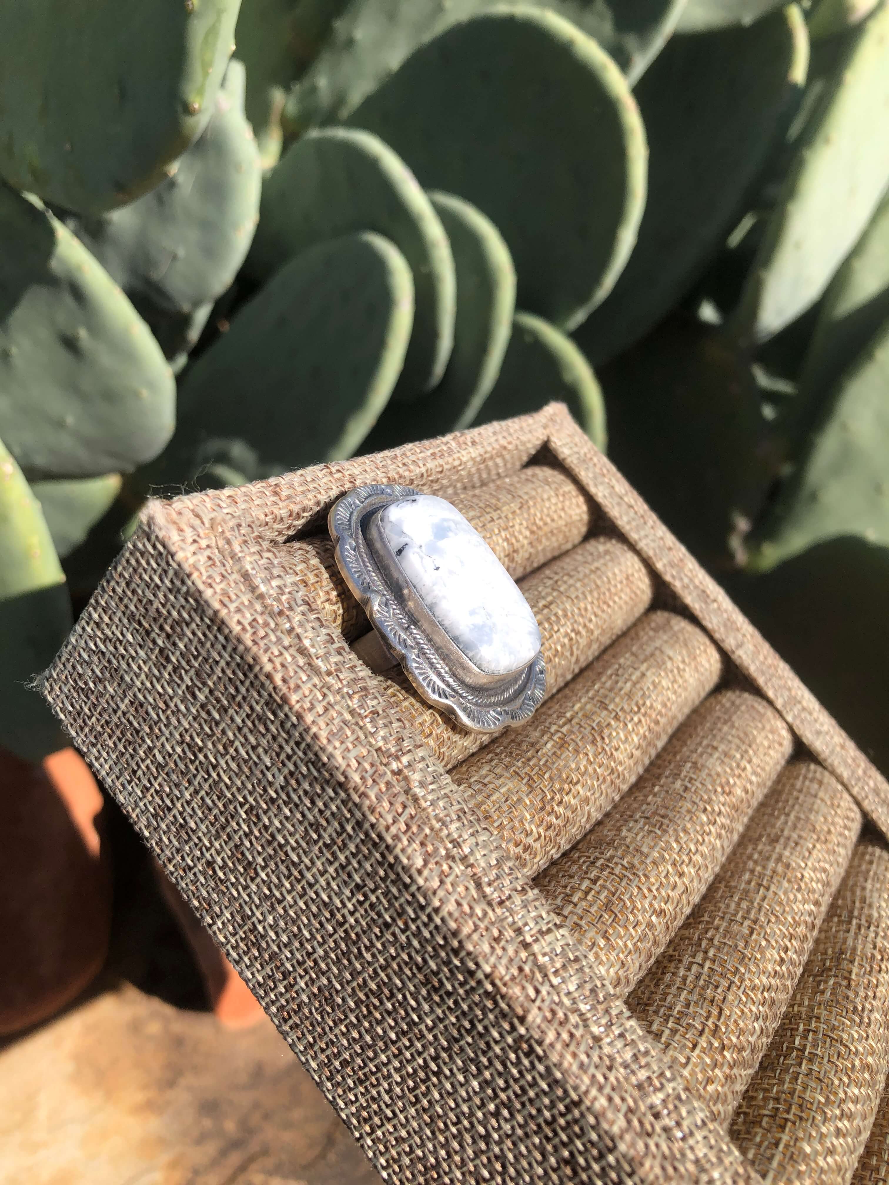 The Clackamas Adjustable White Buffalo Ring, 2-Rings-Calli Co., Turquoise and Silver Jewelry, Native American Handmade, Zuni Tribe, Navajo Tribe, Brock Texas