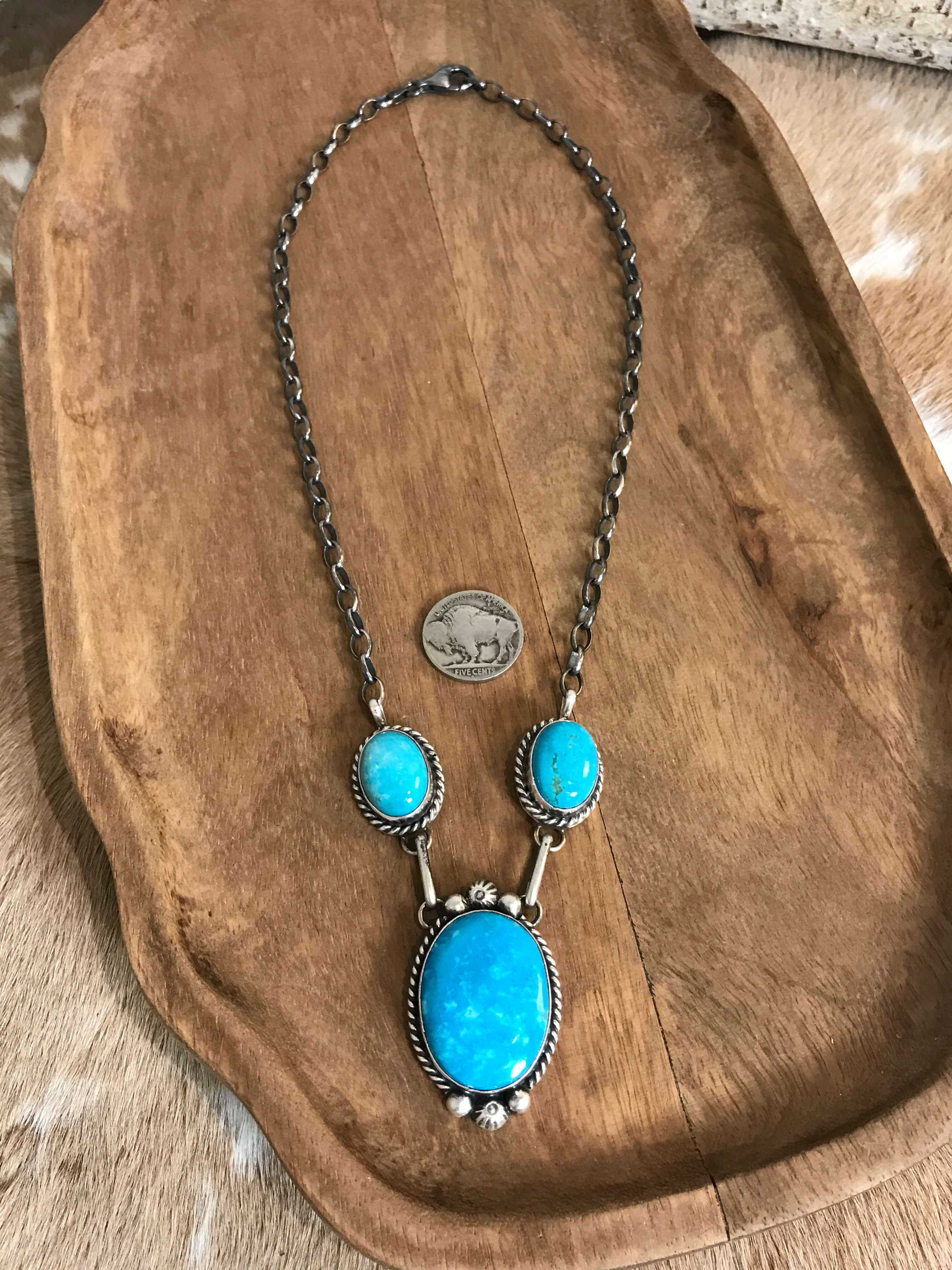 The Bristow Statement Necklace, 10-Necklaces-Calli Co., Turquoise and Silver Jewelry, Native American Handmade, Zuni Tribe, Navajo Tribe, Brock Texas
