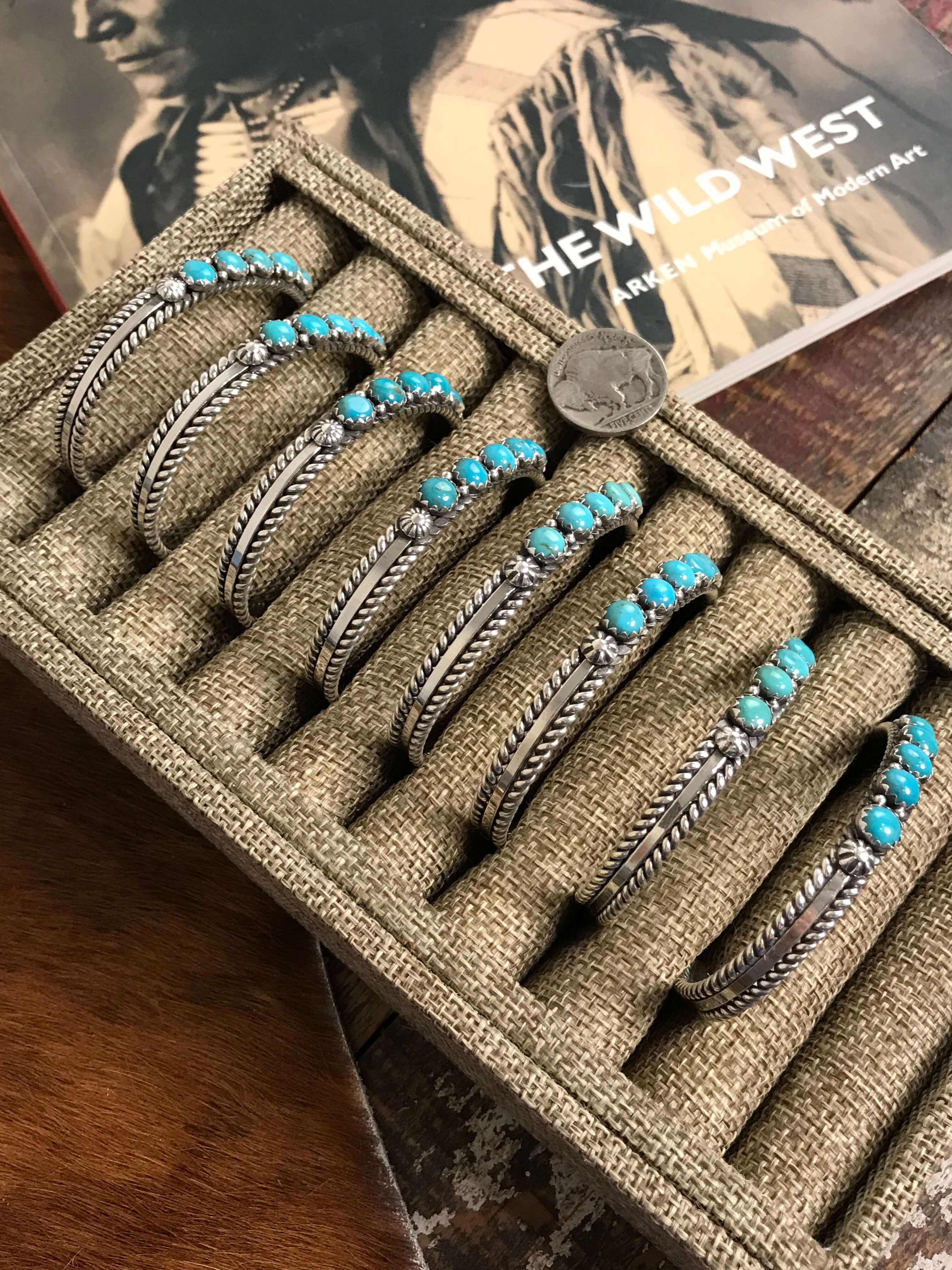 The San Miguel 5 Stone Turquoise Cuffs-Bracelets & Cuffs-Calli Co., Turquoise and Silver Jewelry, Native American Handmade, Zuni Tribe, Navajo Tribe, Brock Texas
