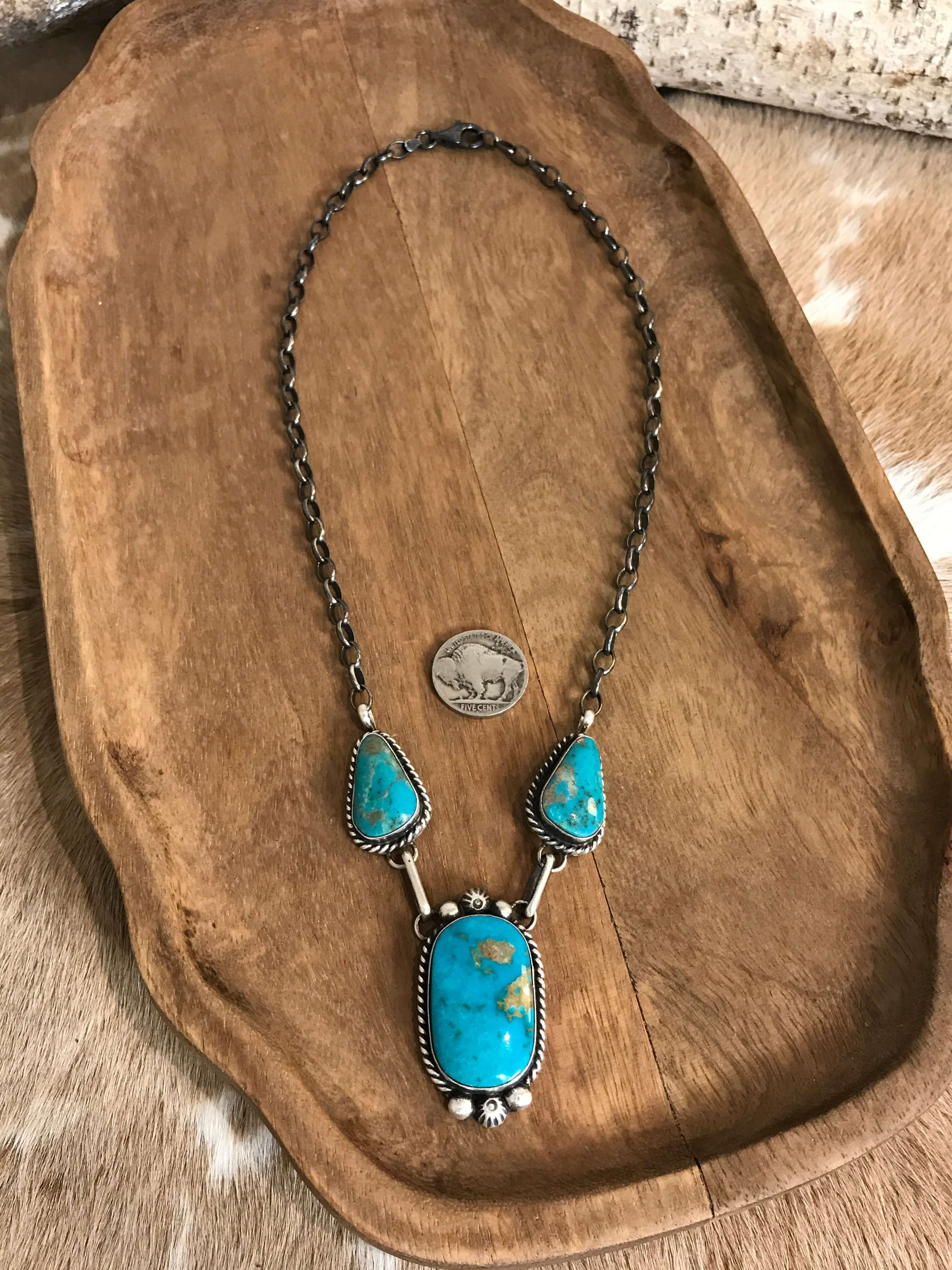 The Bristow Statement Necklace, 15-Necklaces-Calli Co., Turquoise and Silver Jewelry, Native American Handmade, Zuni Tribe, Navajo Tribe, Brock Texas