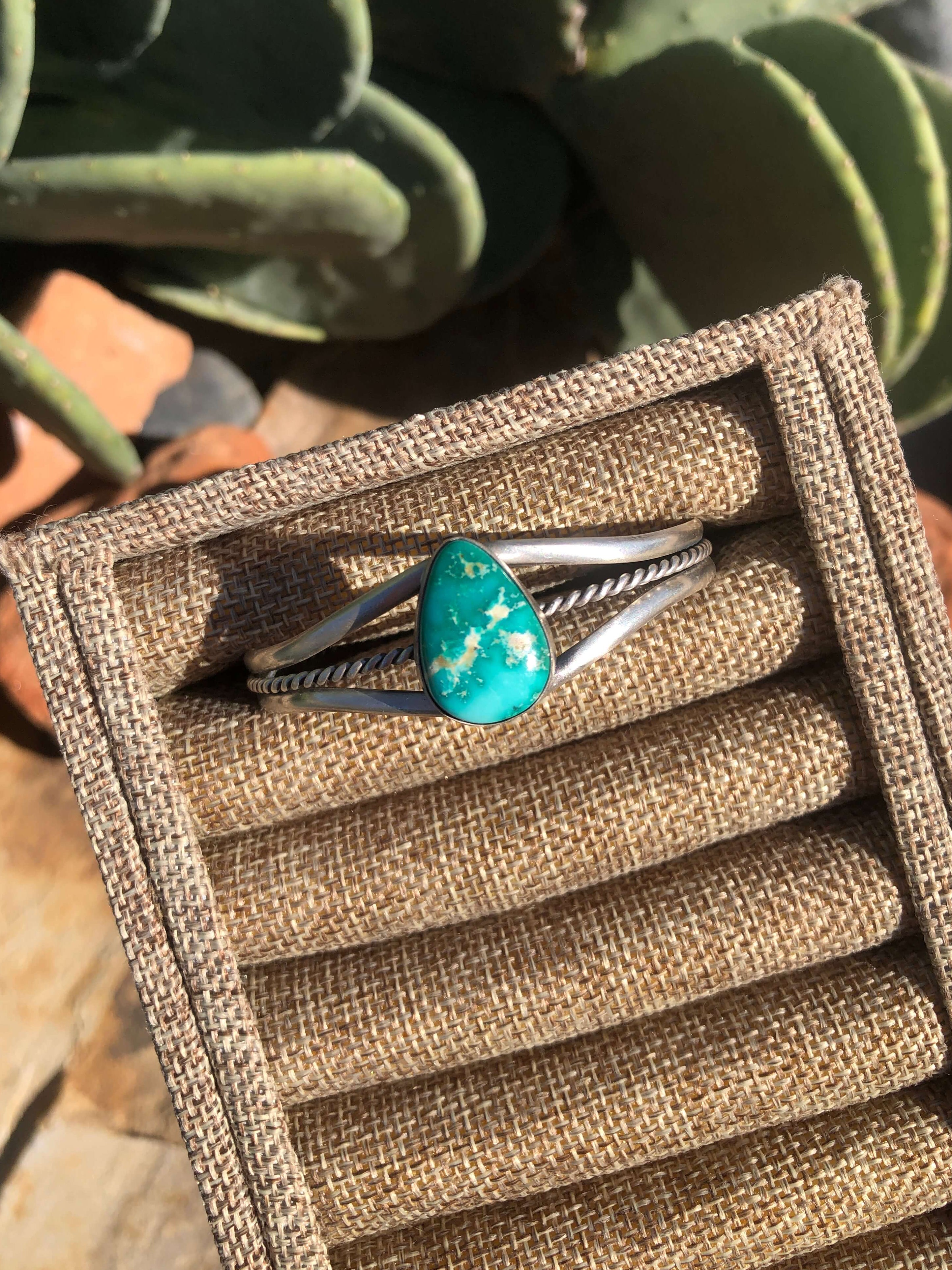 The Conroe Turquoise Cuff-Bracelets & Cuffs-Calli Co., Turquoise and Silver Jewelry, Native American Handmade, Zuni Tribe, Navajo Tribe, Brock Texas