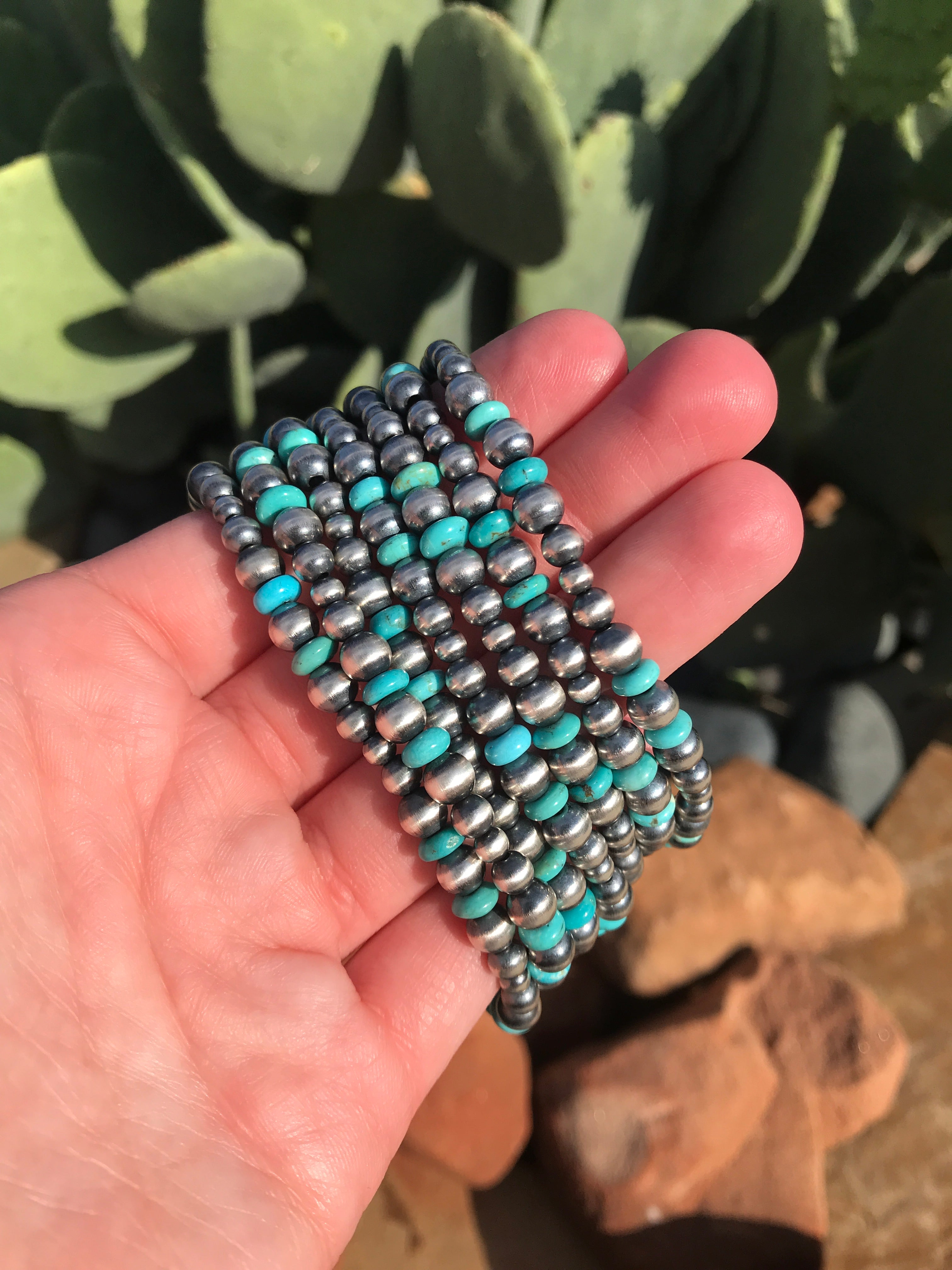 The Stillwater Bracelet in Turquoise-Bracelets & Cuffs-Calli Co., Turquoise and Silver Jewelry, Native American Handmade, Zuni Tribe, Navajo Tribe, Brock Texas