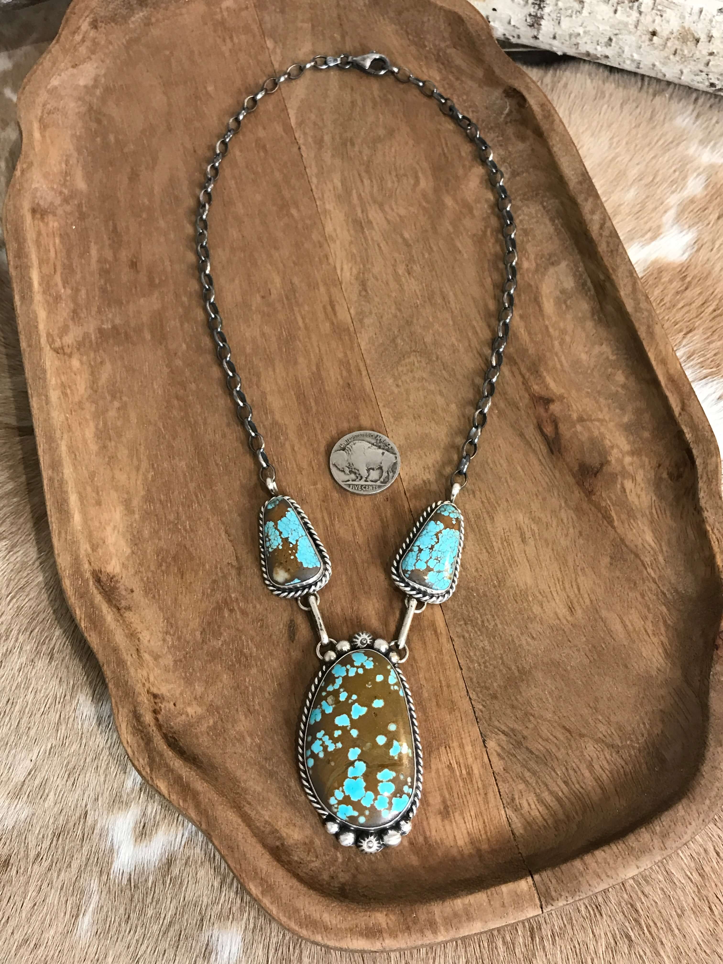 The Bristow Statement Necklace, 16-Necklaces-Calli Co., Turquoise and Silver Jewelry, Native American Handmade, Zuni Tribe, Navajo Tribe, Brock Texas