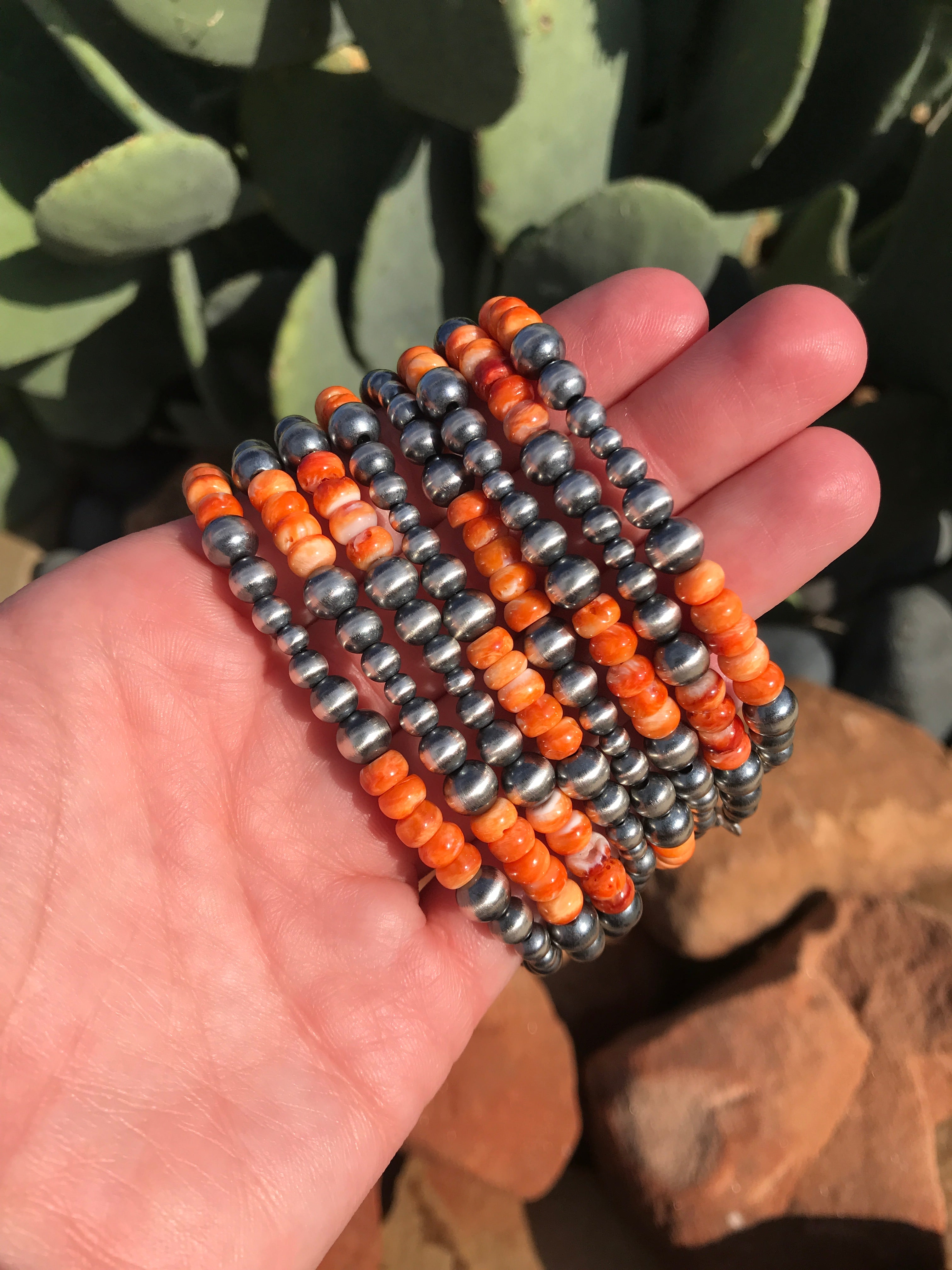 The Manhattan Bracelet in Orange Spiny-Bracelets & Cuffs-Calli Co., Turquoise and Silver Jewelry, Native American Handmade, Zuni Tribe, Navajo Tribe, Brock Texas