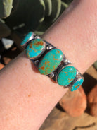 The 5 Stone Turquoise Cuff, 3-Bracelets & Cuffs-Calli Co., Turquoise and Silver Jewelry, Native American Handmade, Zuni Tribe, Navajo Tribe, Brock Texas