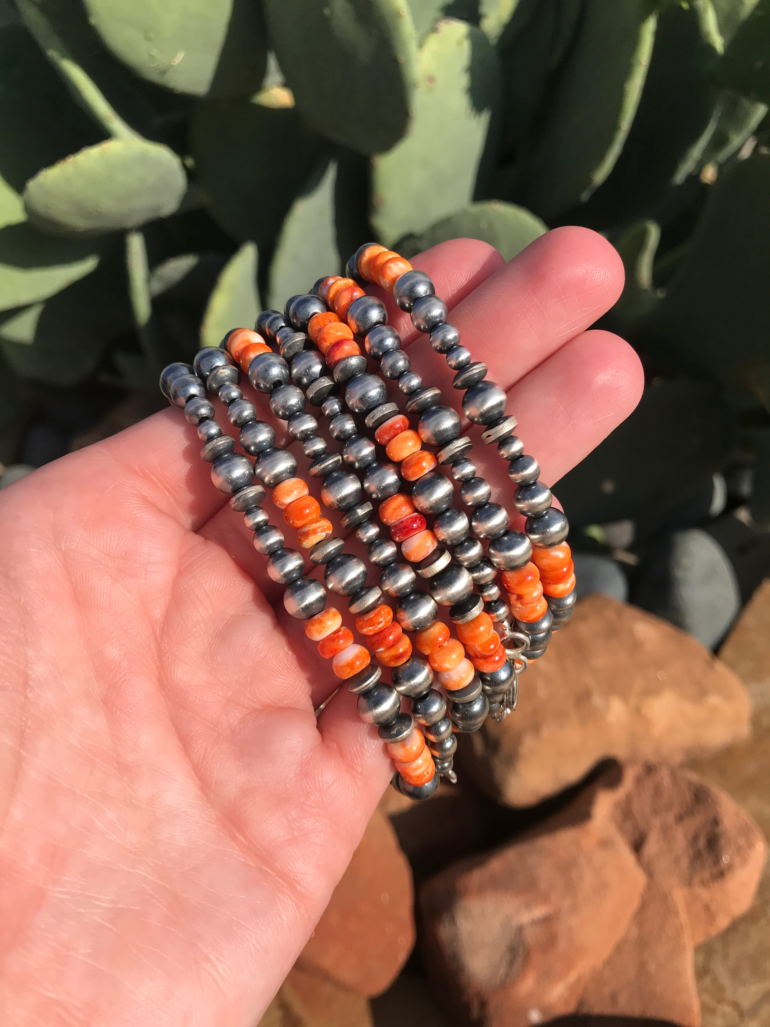 The Telluride Bracelet in Orange Spiny-Bracelets & Cuffs-Calli Co., Turquoise and Silver Jewelry, Native American Handmade, Zuni Tribe, Navajo Tribe, Brock Texas