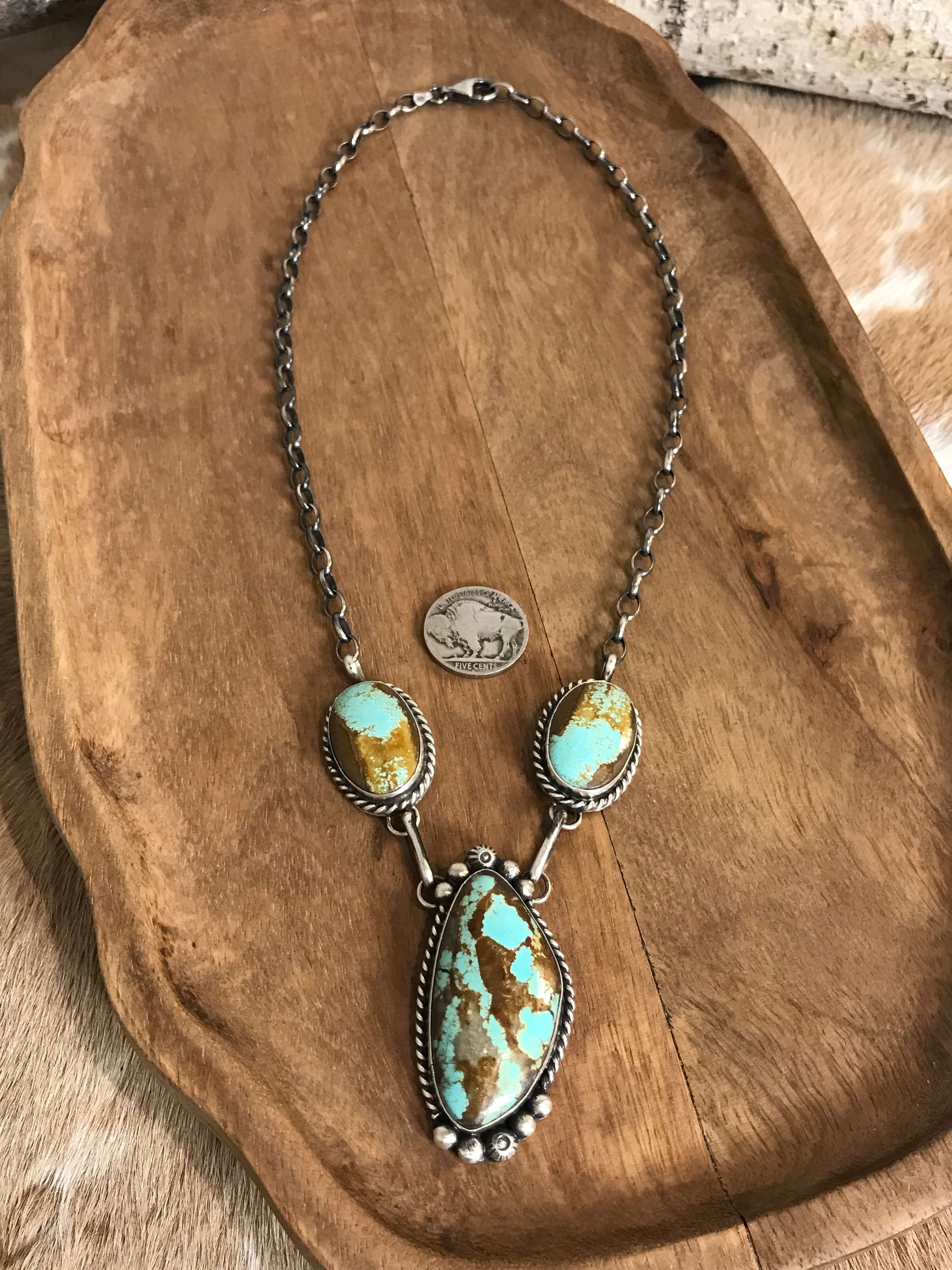 The Bristow Statement Necklace, 20-Necklaces-Calli Co., Turquoise and Silver Jewelry, Native American Handmade, Zuni Tribe, Navajo Tribe, Brock Texas