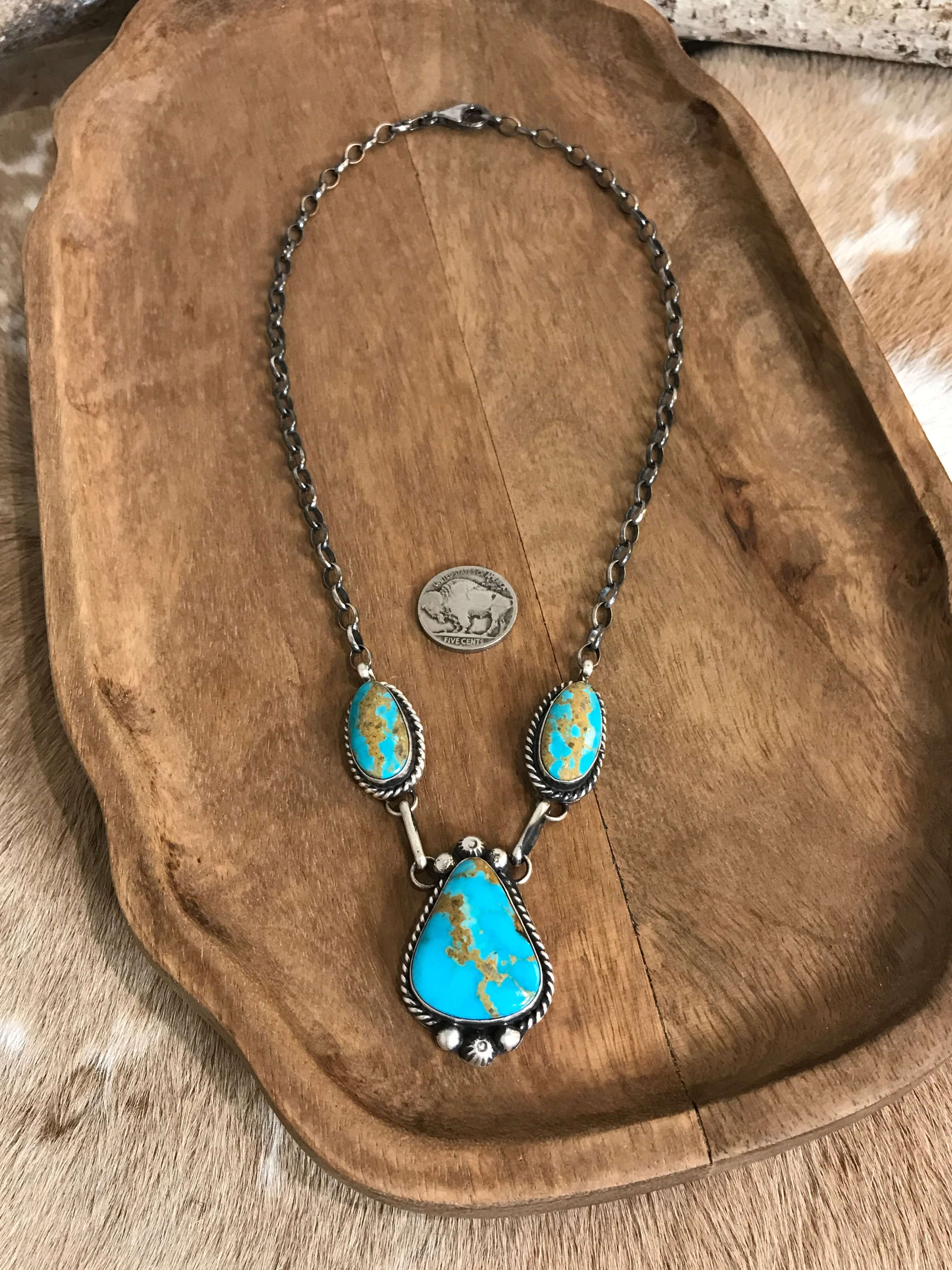 The Bristow Statement Necklace, 21-Necklaces-Calli Co., Turquoise and Silver Jewelry, Native American Handmade, Zuni Tribe, Navajo Tribe, Brock Texas