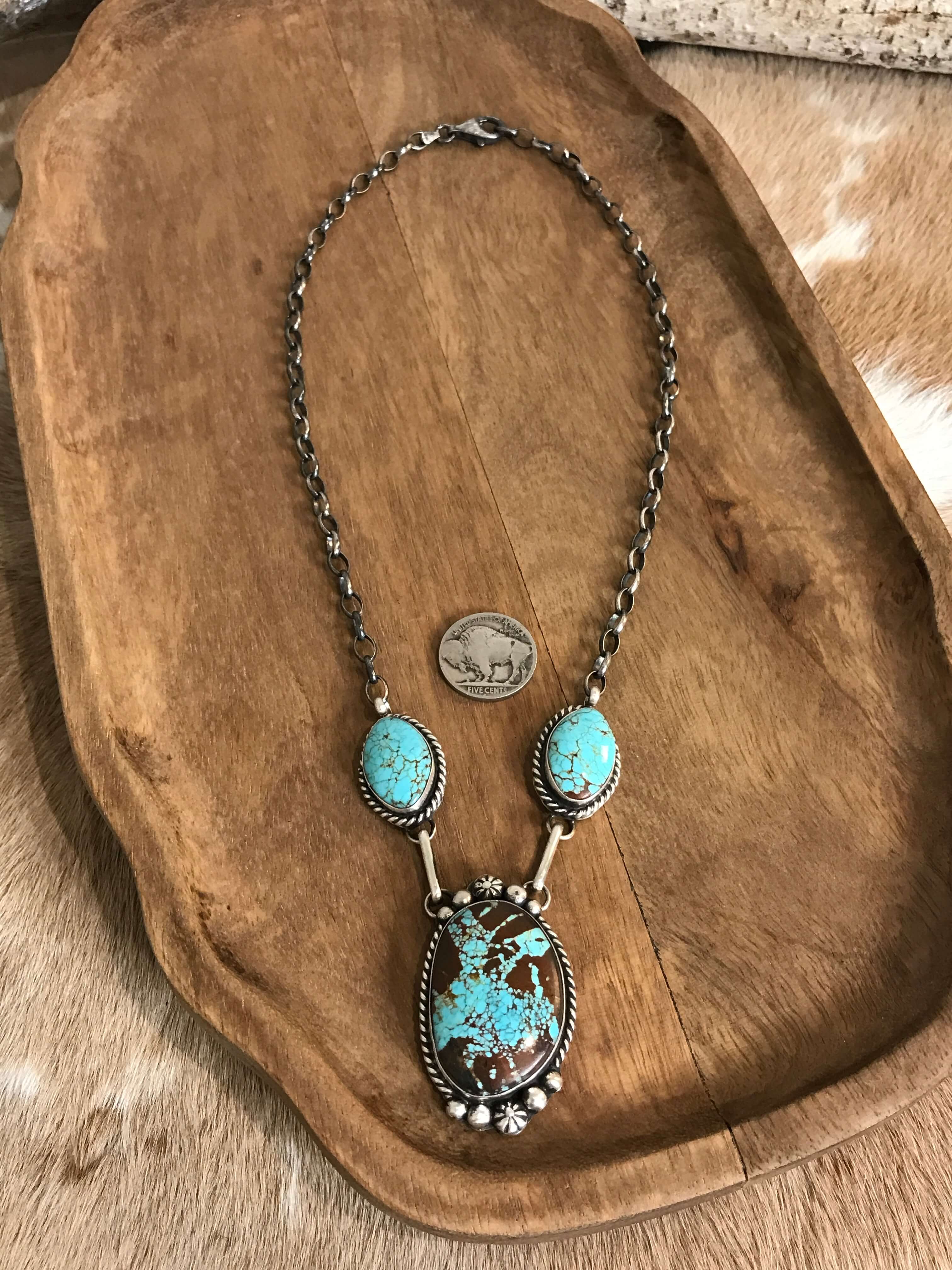 The Bristow Statement Necklace, 22-Necklaces-Calli Co., Turquoise and Silver Jewelry, Native American Handmade, Zuni Tribe, Navajo Tribe, Brock Texas