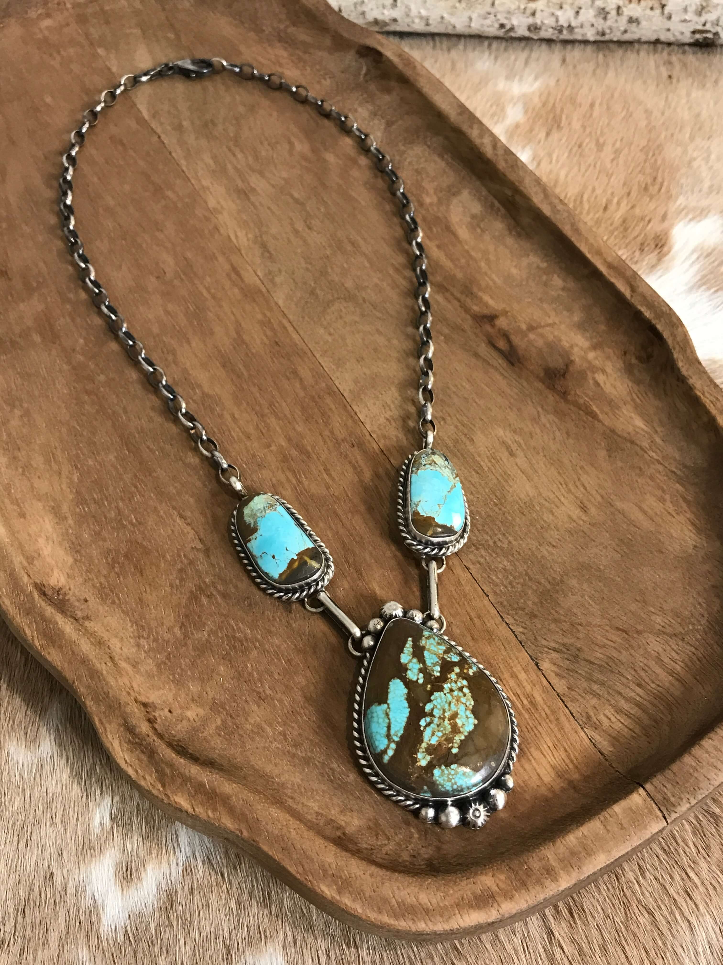 The Bristow Statement Necklace, 24-Necklaces-Calli Co., Turquoise and Silver Jewelry, Native American Handmade, Zuni Tribe, Navajo Tribe, Brock Texas