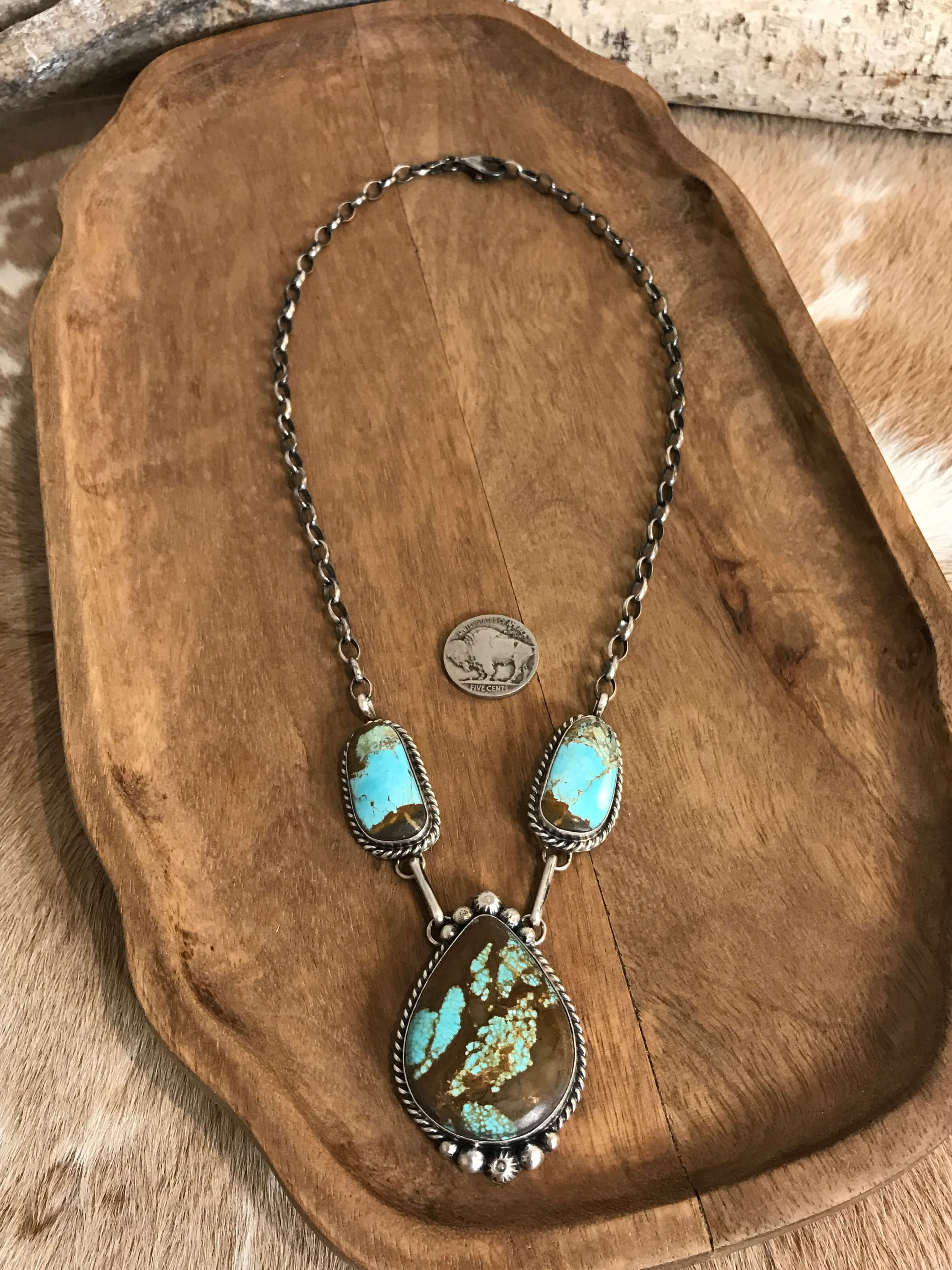 The Bristow Statement Necklace, 24-Necklaces-Calli Co., Turquoise and Silver Jewelry, Native American Handmade, Zuni Tribe, Navajo Tribe, Brock Texas