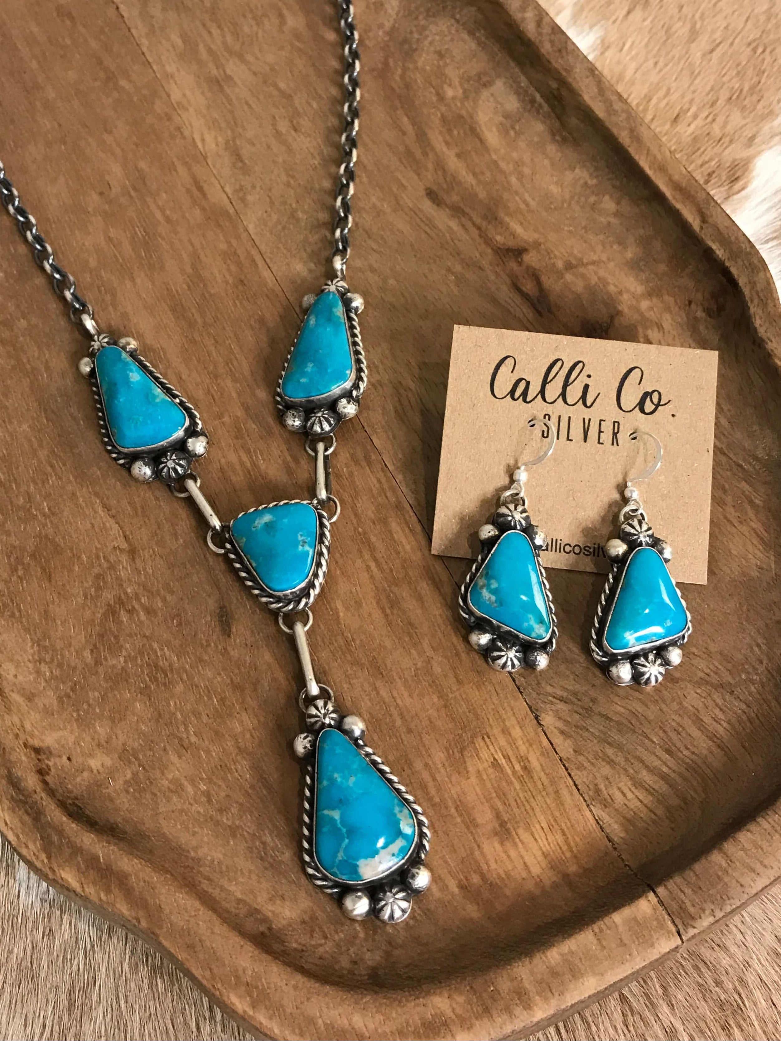 The Copeland Lariat Necklace Set, 22-Necklaces-Calli Co., Turquoise and Silver Jewelry, Native American Handmade, Zuni Tribe, Navajo Tribe, Brock Texas