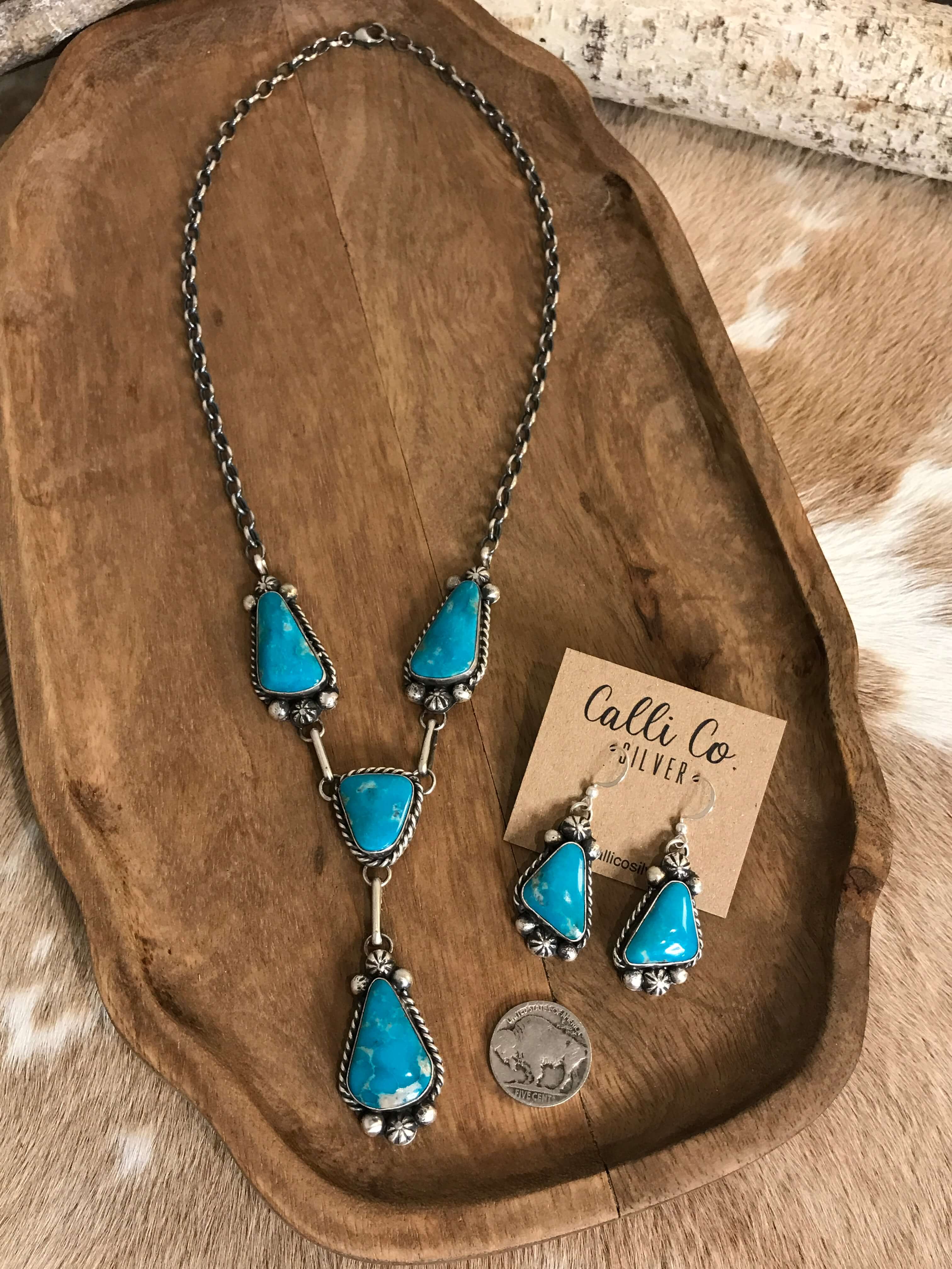 The Copeland Lariat Necklace Set, 22-Necklaces-Calli Co., Turquoise and Silver Jewelry, Native American Handmade, Zuni Tribe, Navajo Tribe, Brock Texas