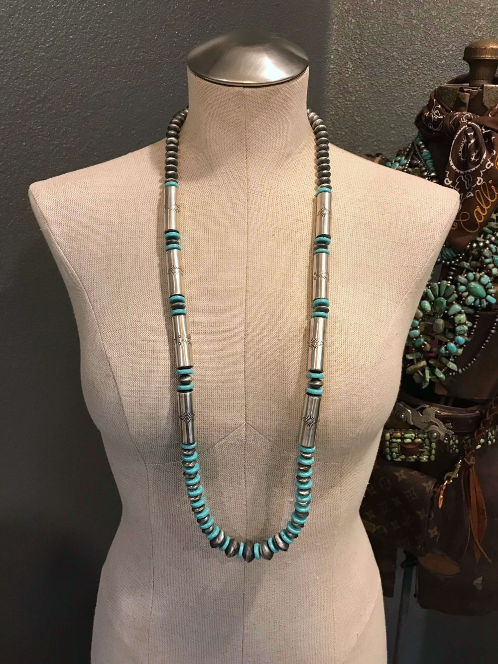 The Ezayiah Necklace Set, 38"-Necklaces-Calli Co., Turquoise and Silver Jewelry, Native American Handmade, Zuni Tribe, Navajo Tribe, Brock Texas