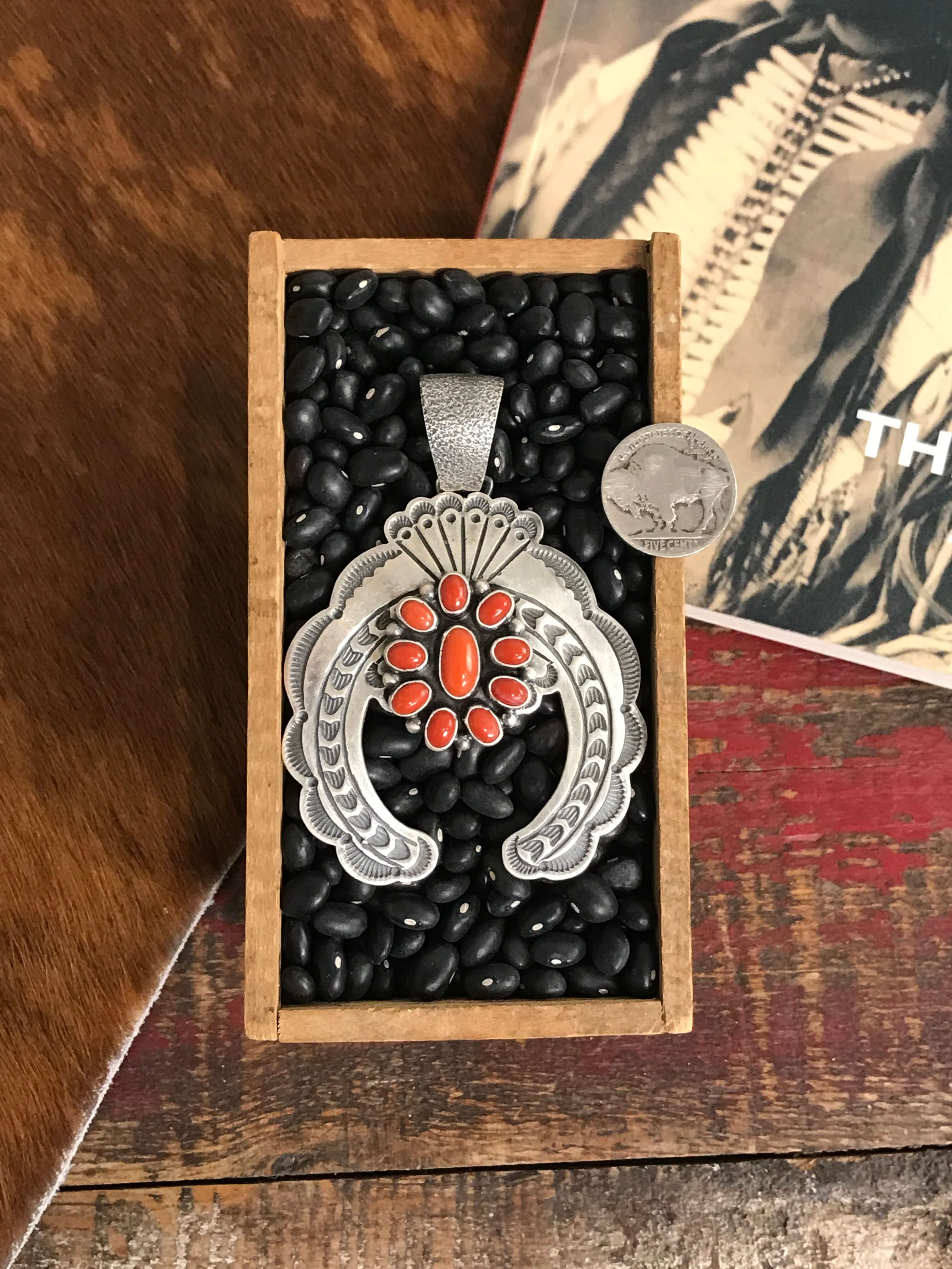Navajo Handmade Red Spiny Naja Pendant | Calli Co Silver | Fort