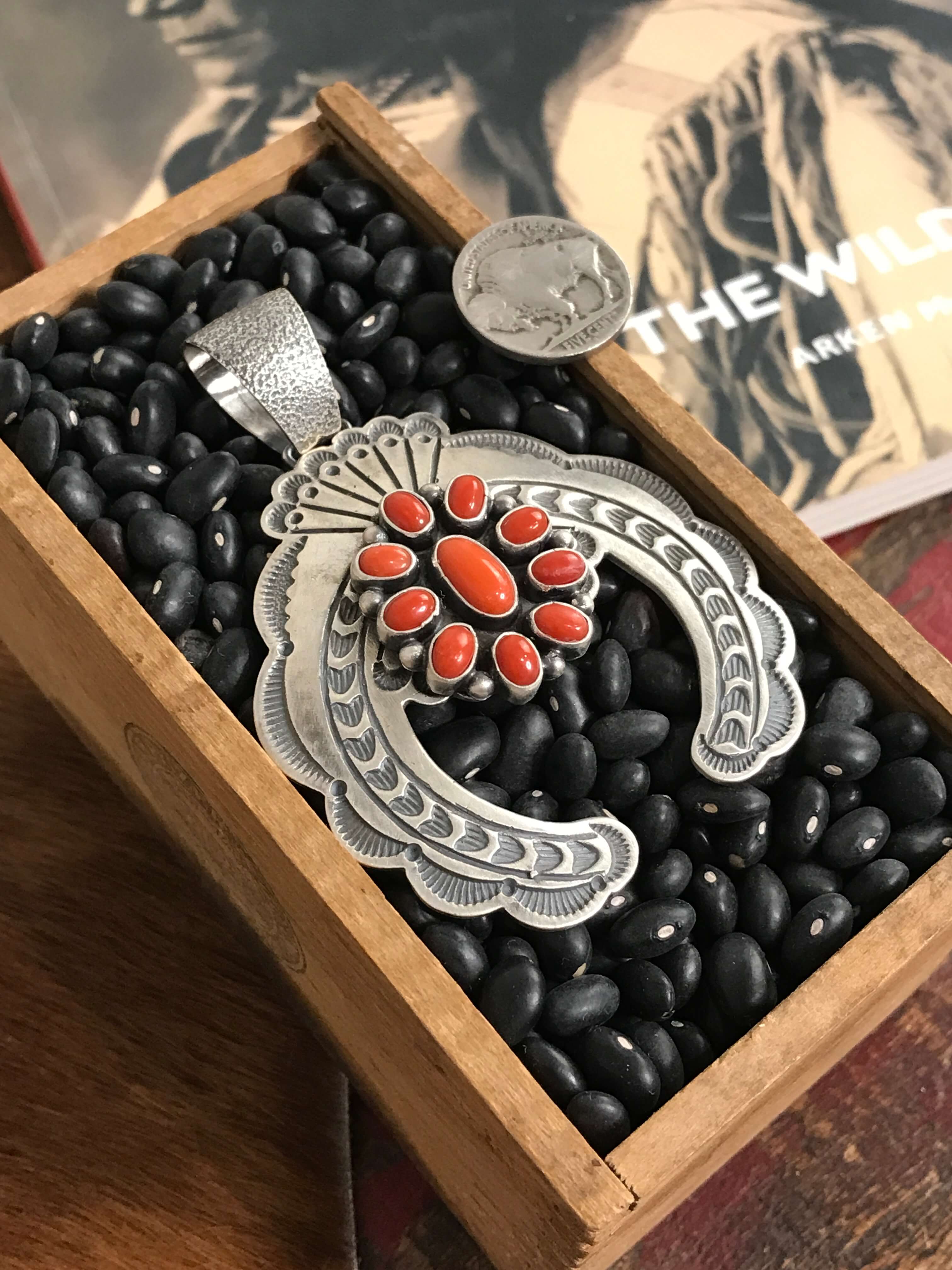 Navajo Handmade Red Spiny Naja Pendant | Calli Co Silver | Fort