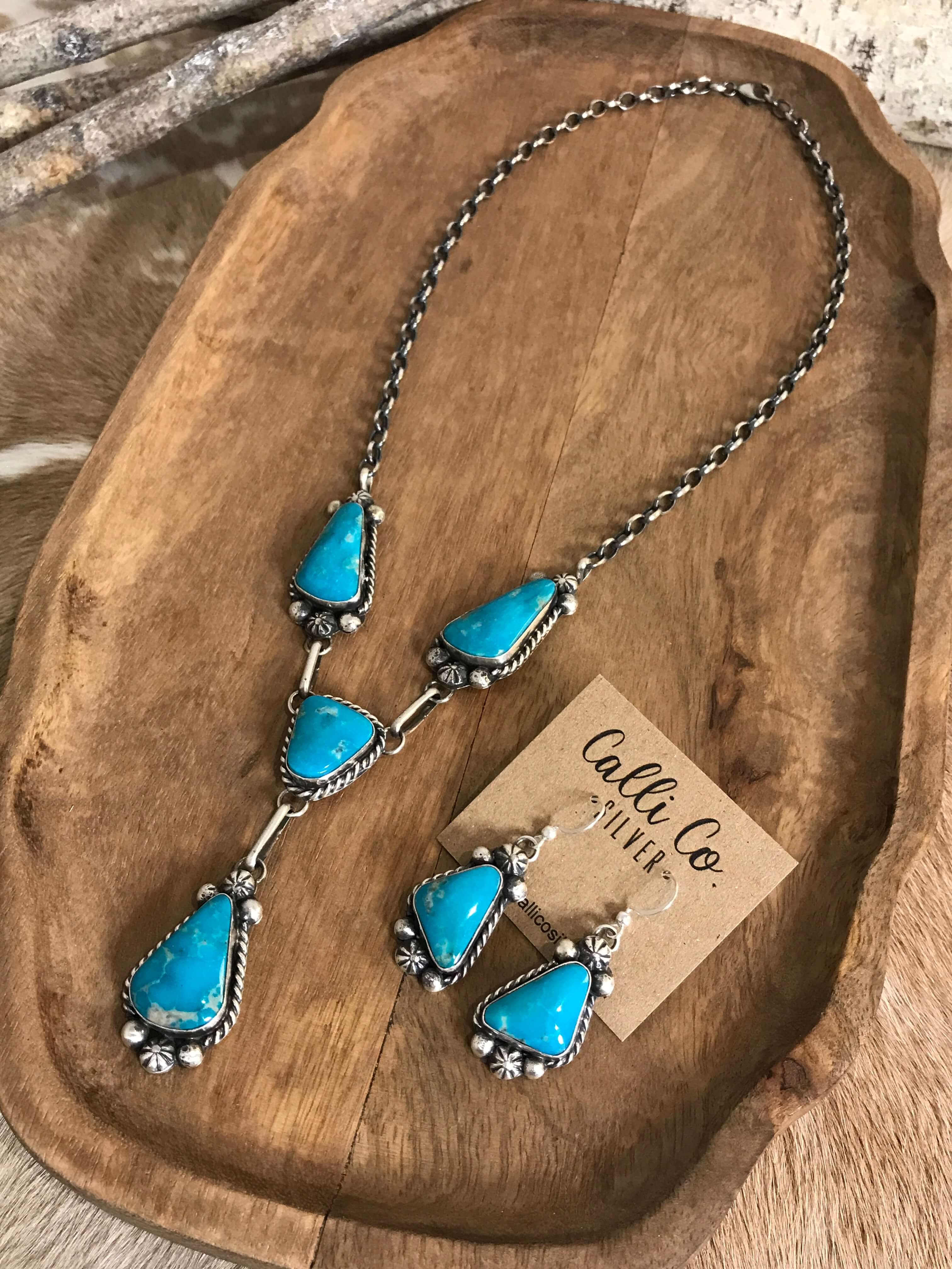The Copeland Lariat Necklace Set, 22-Necklaces-Calli Co., Turquoise and Silver Jewelry, Native American Handmade, Zuni Tribe, Navajo Tribe, Brock Texas