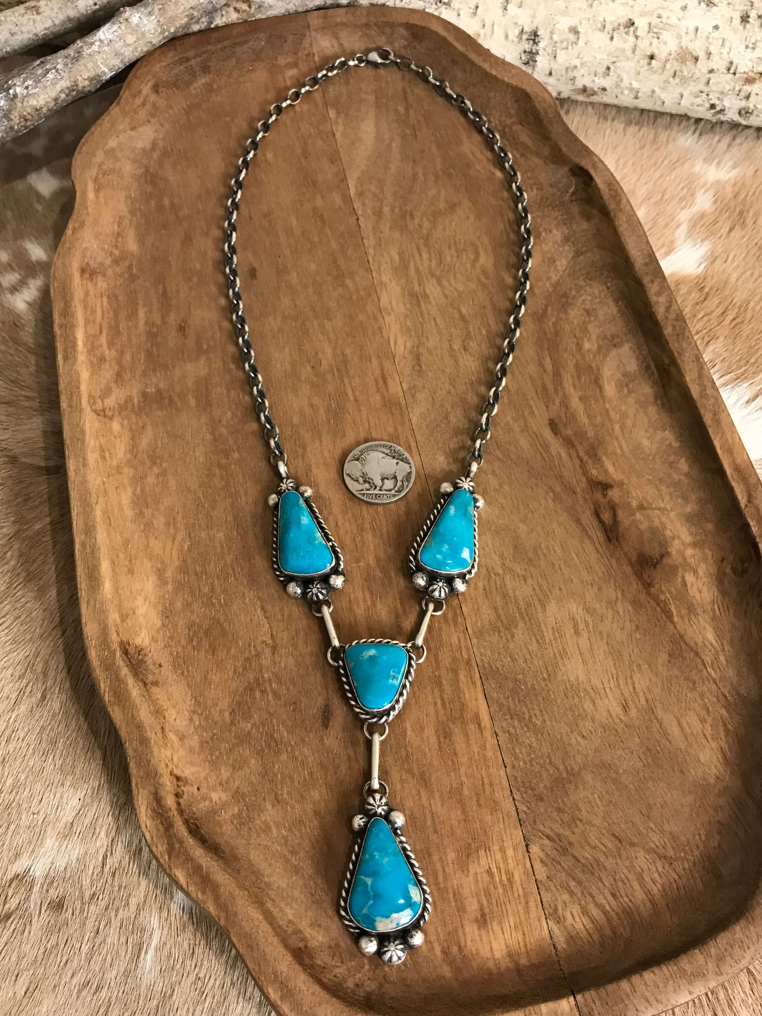 The Copeland Lariat Necklace Set, 22-Necklaces-Calli Co., Turquoise and Silver Jewelry, Native American Handmade, Zuni Tribe, Navajo Tribe, Brock Texas