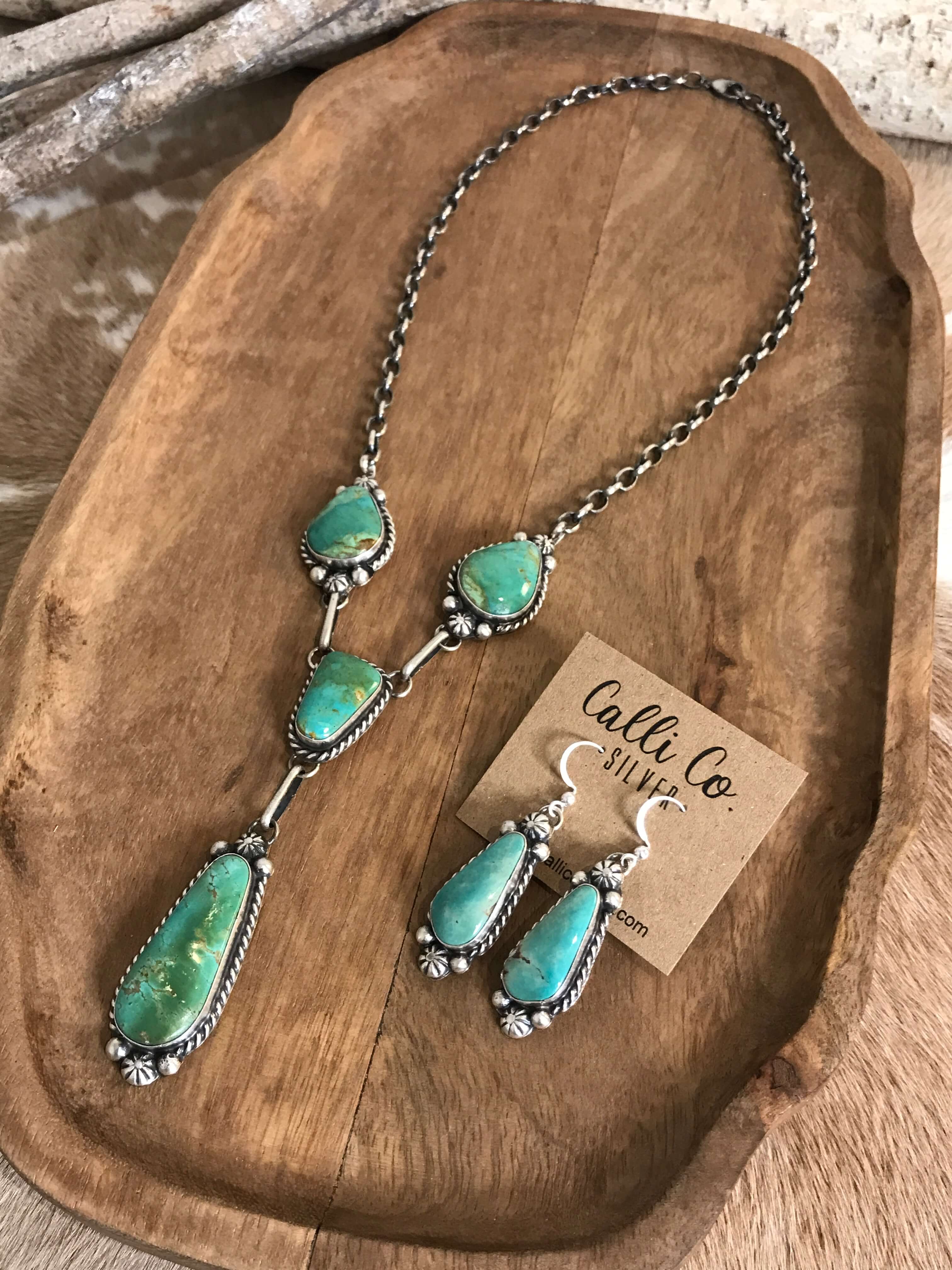 Women's Navajo Made Turquoise Lariat Necklace Set | Calli Co