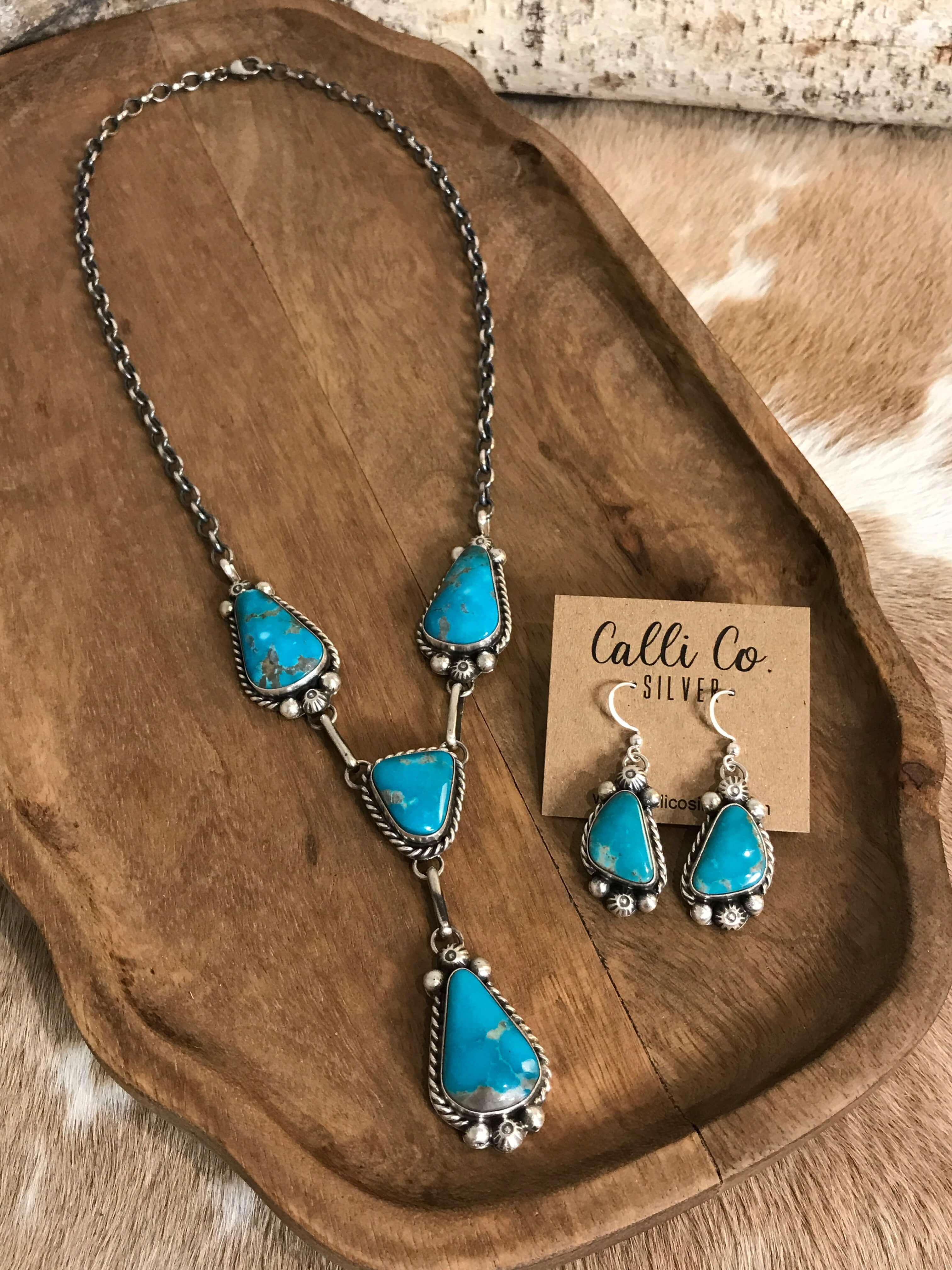 The Copeland Lariat Necklace Set, 24-Necklaces-Calli Co., Turquoise and Silver Jewelry, Native American Handmade, Zuni Tribe, Navajo Tribe, Brock Texas
