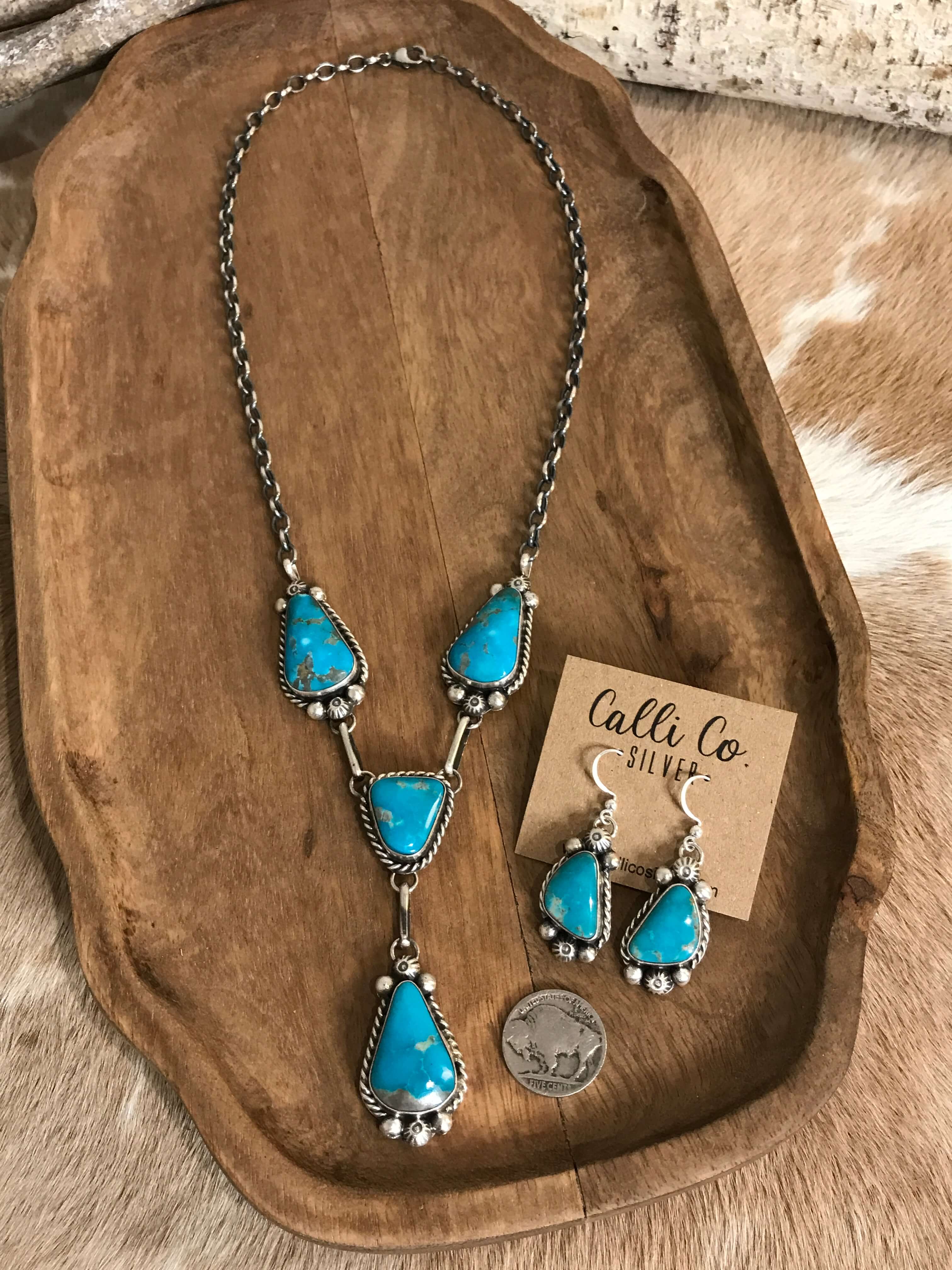 The Copeland Lariat Necklace Set, 24-Necklaces-Calli Co., Turquoise and Silver Jewelry, Native American Handmade, Zuni Tribe, Navajo Tribe, Brock Texas