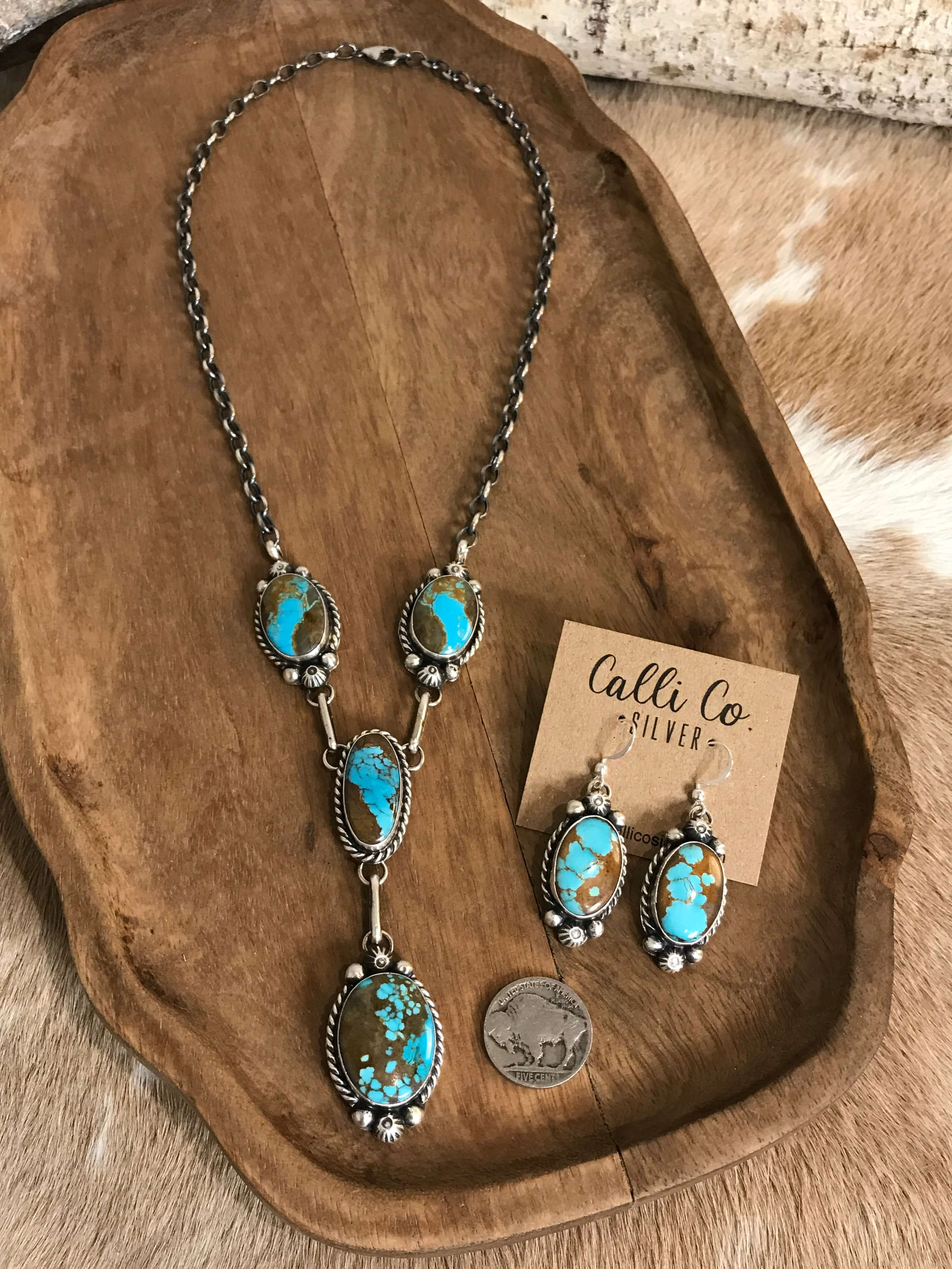 The Copeland Lariat Necklace Set, 25-Necklaces-Calli Co., Turquoise and Silver Jewelry, Native American Handmade, Zuni Tribe, Navajo Tribe, Brock Texas