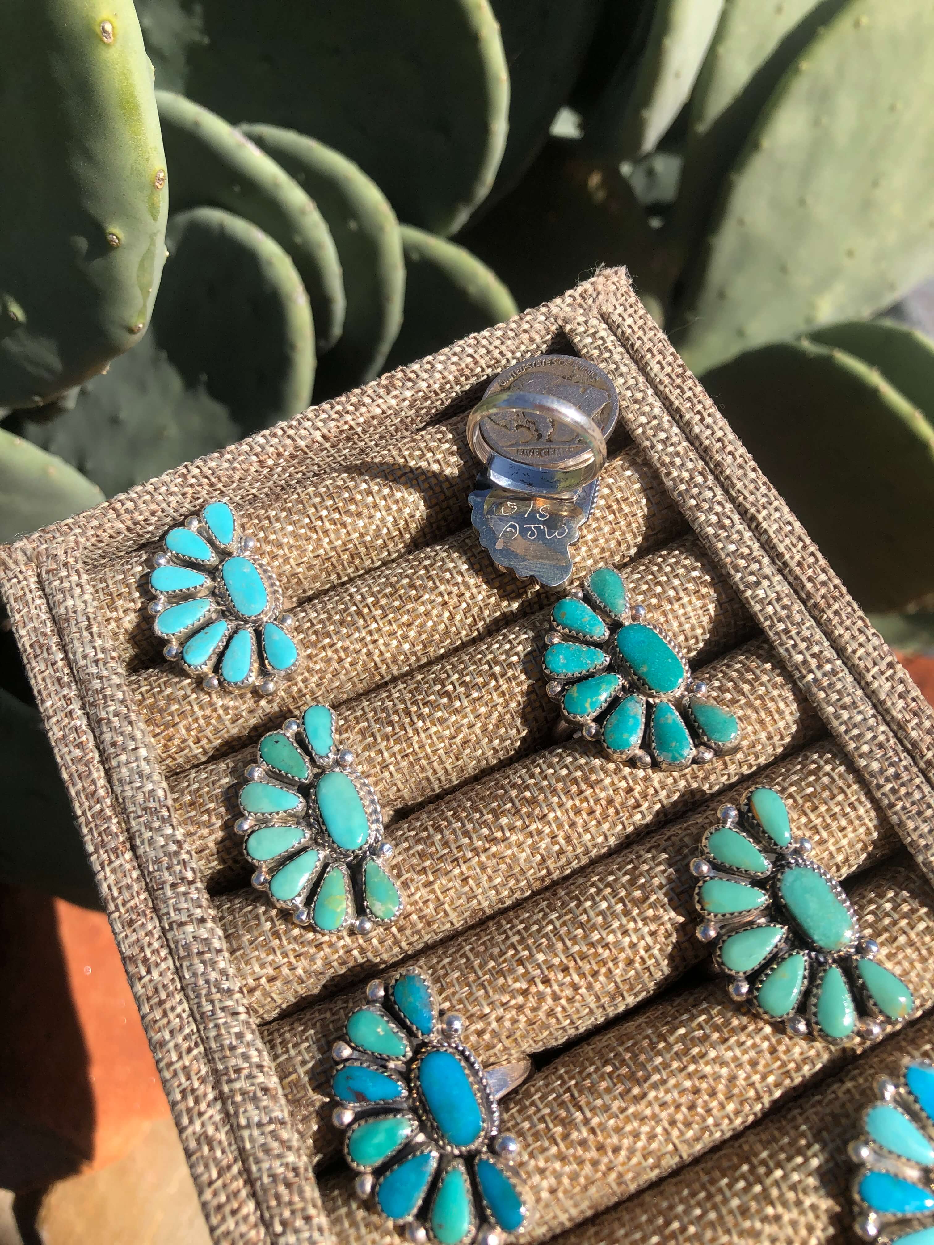 The Woods Adjustable Turquoise Cluster Rings-Rings-Calli Co., Turquoise and Silver Jewelry, Native American Handmade, Zuni Tribe, Navajo Tribe, Brock Texas