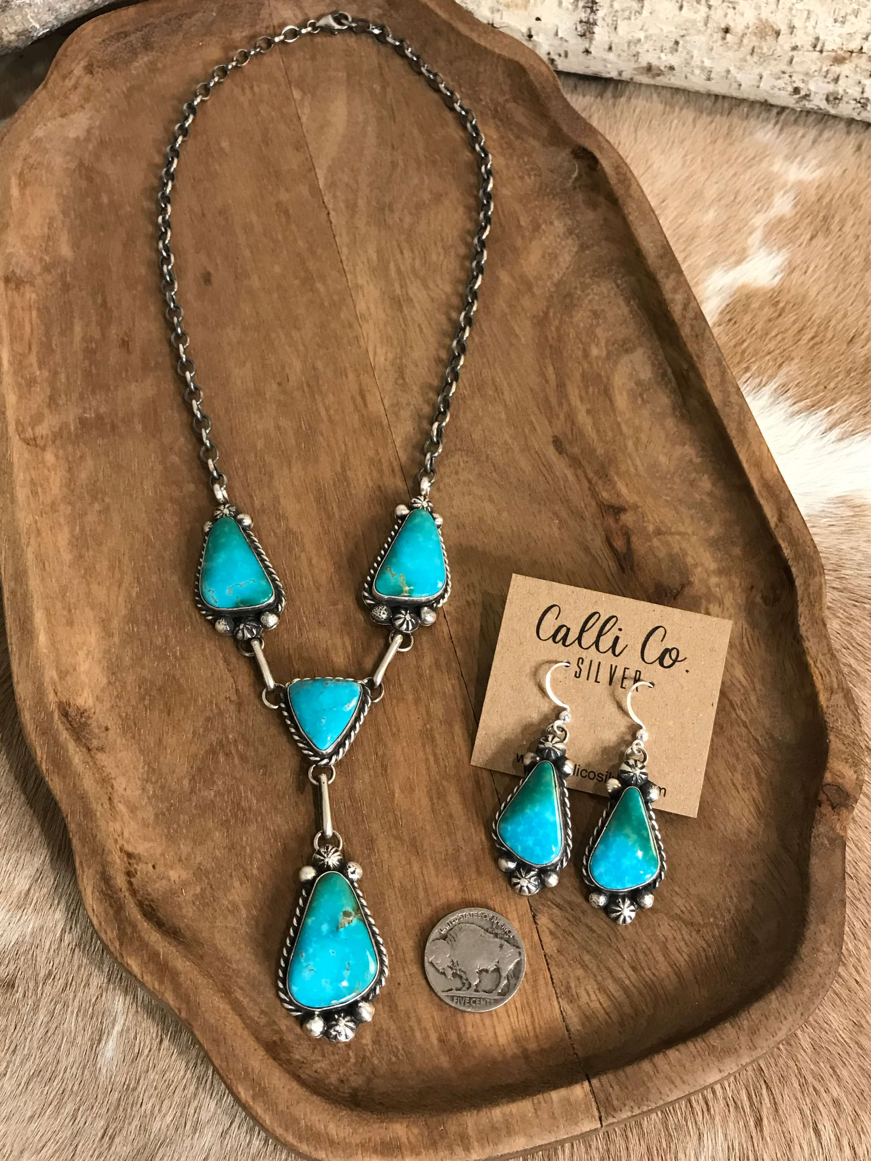 The Copeland Lariat Necklace Set, 28-Necklaces-Calli Co., Turquoise and Silver Jewelry, Native American Handmade, Zuni Tribe, Navajo Tribe, Brock Texas