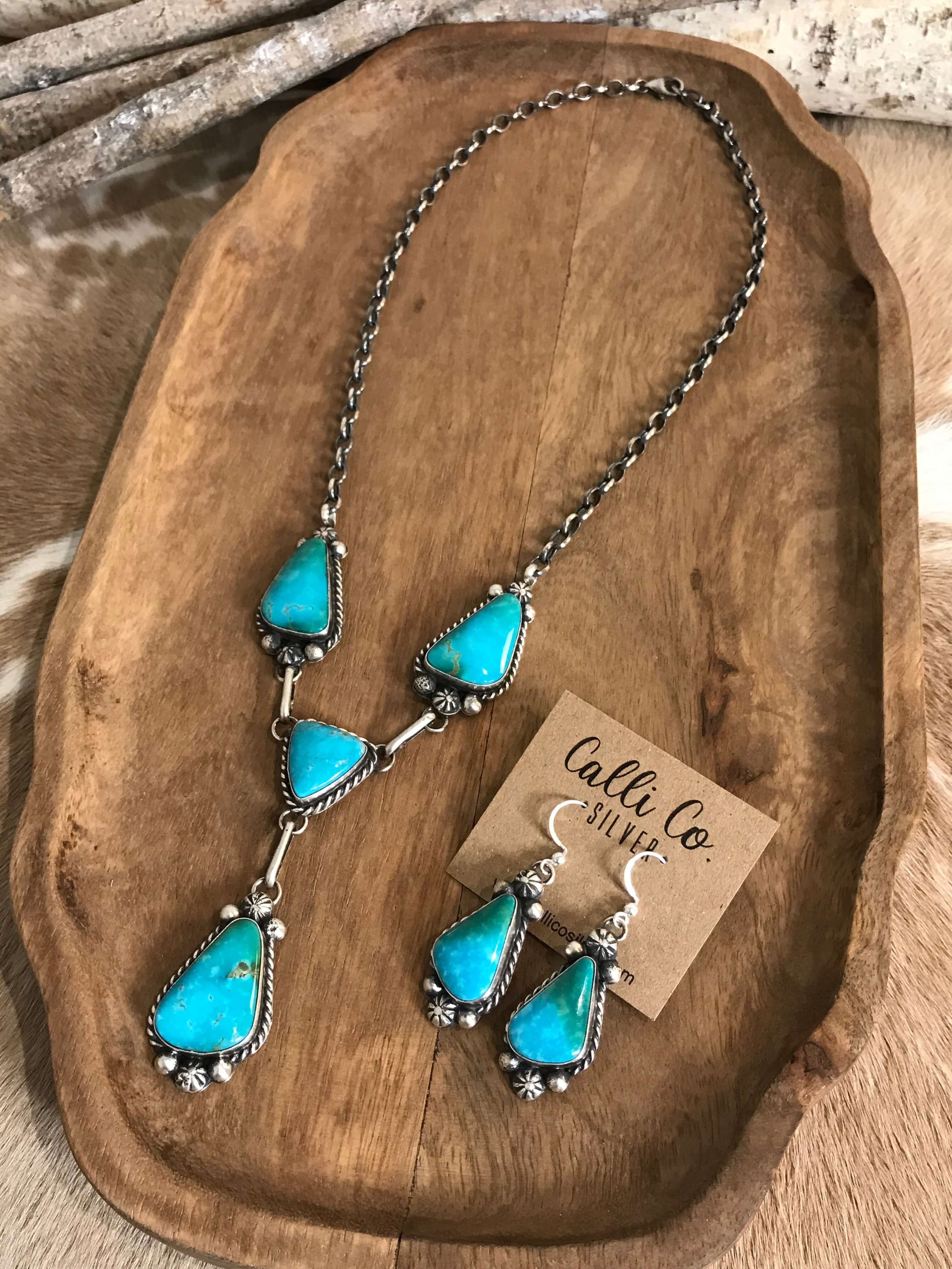 The Copeland Lariat Necklace Set, 28-Necklaces-Calli Co., Turquoise and Silver Jewelry, Native American Handmade, Zuni Tribe, Navajo Tribe, Brock Texas