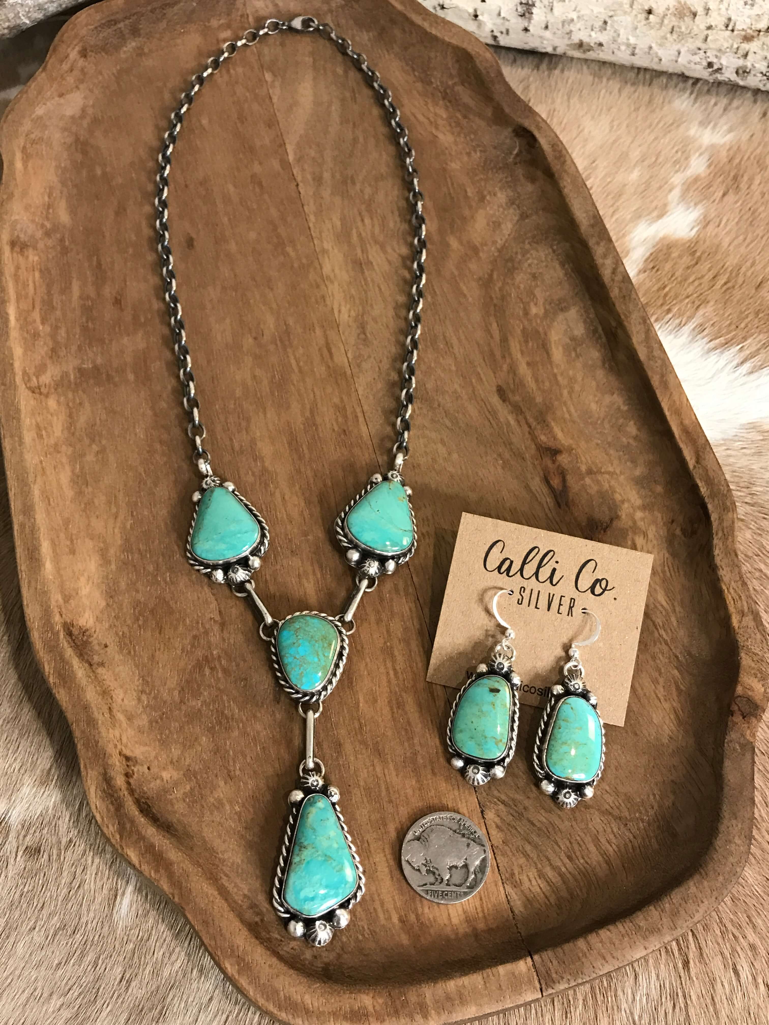 The Copeland Lariat Necklace Set, 29-Necklaces-Calli Co., Turquoise and Silver Jewelry, Native American Handmade, Zuni Tribe, Navajo Tribe, Brock Texas