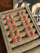 The Petite Red Spiny Studs-Earrings-Calli Co., Turquoise and Silver Jewelry, Native American Handmade, Zuni Tribe, Navajo Tribe, Brock Texas