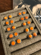 The Petite Orange Spiny Studs-Earrings-Calli Co., Turquoise and Silver Jewelry, Native American Handmade, Zuni Tribe, Navajo Tribe, Brock Texas