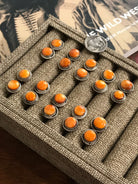 The Petite Orange Spiny Studs-Earrings-Calli Co., Turquoise and Silver Jewelry, Native American Handmade, Zuni Tribe, Navajo Tribe, Brock Texas