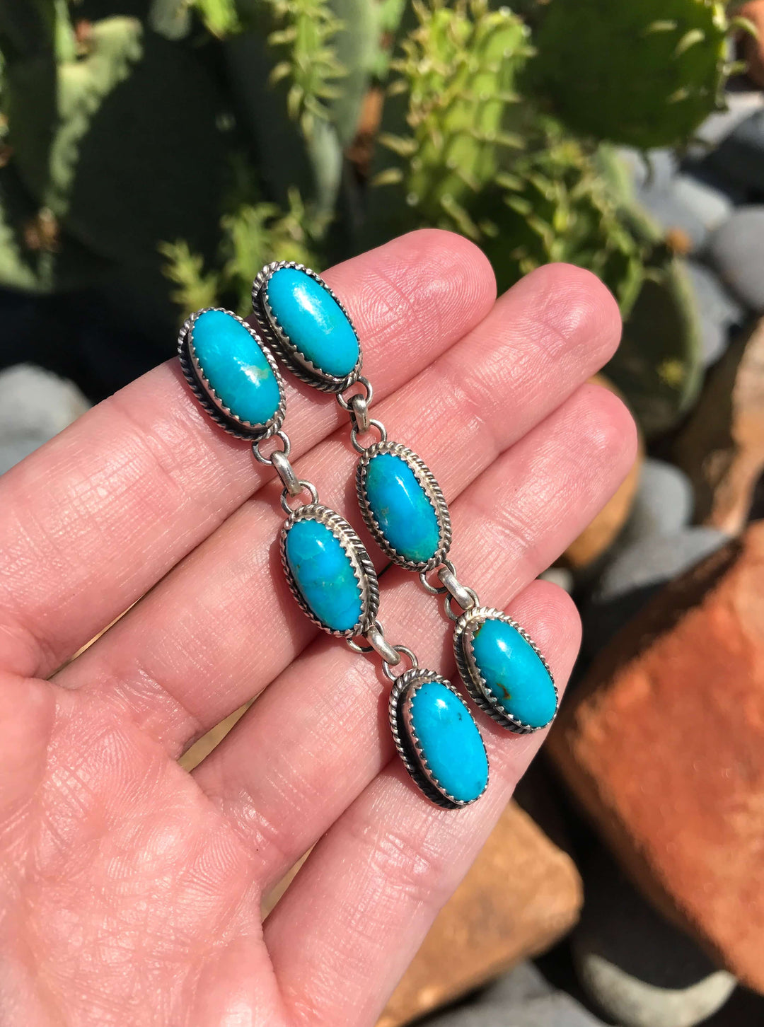 The Lamberton Earrings, 1-Earrings-Calli Co., Turquoise and Silver Jewelry, Native American Handmade, Zuni Tribe, Navajo Tribe, Brock Texas