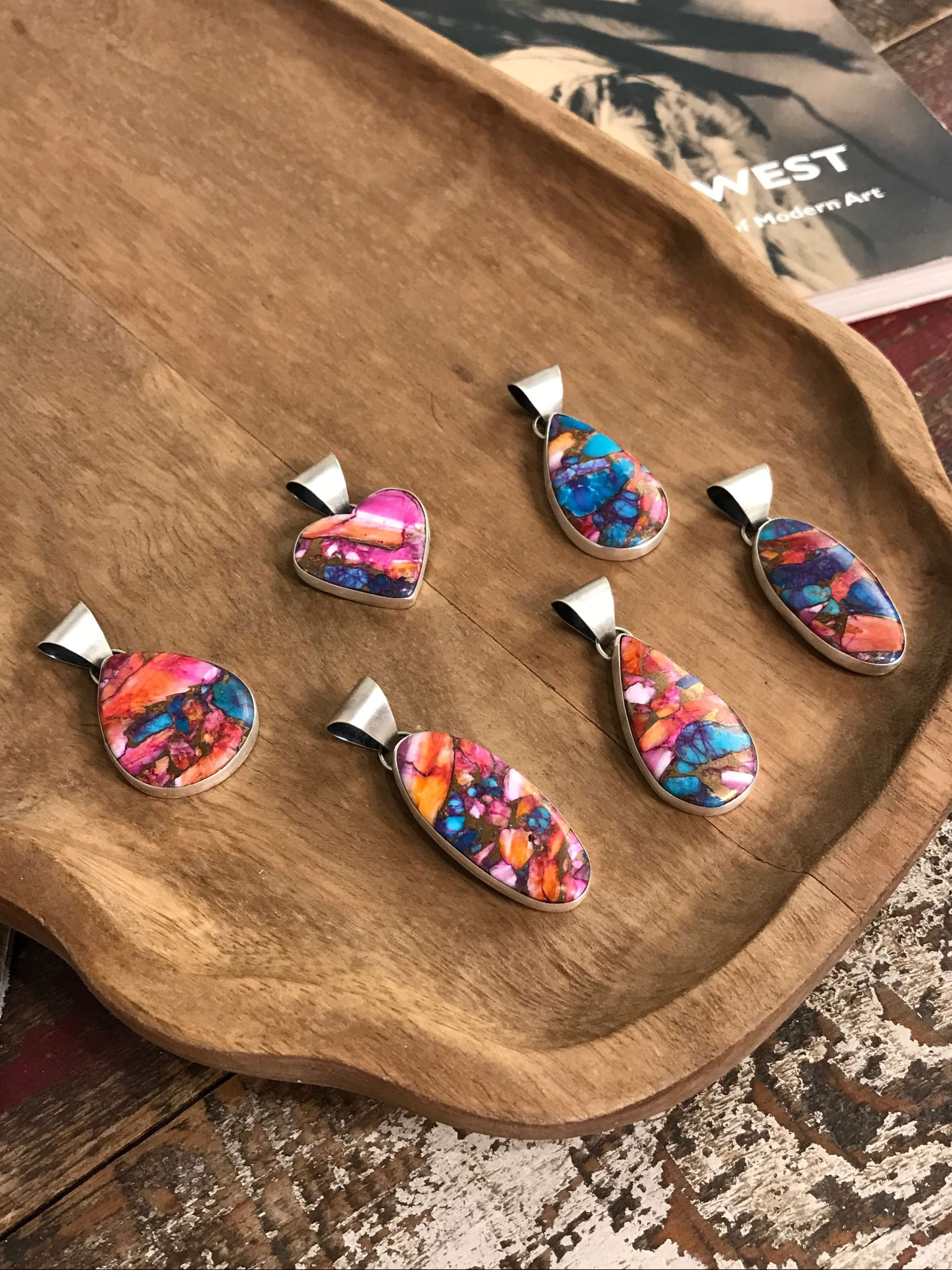 The Bellamy Dahlia Pendants-Pendants-Calli Co., Turquoise and Silver Jewelry, Native American Handmade, Zuni Tribe, Navajo Tribe, Brock Texas