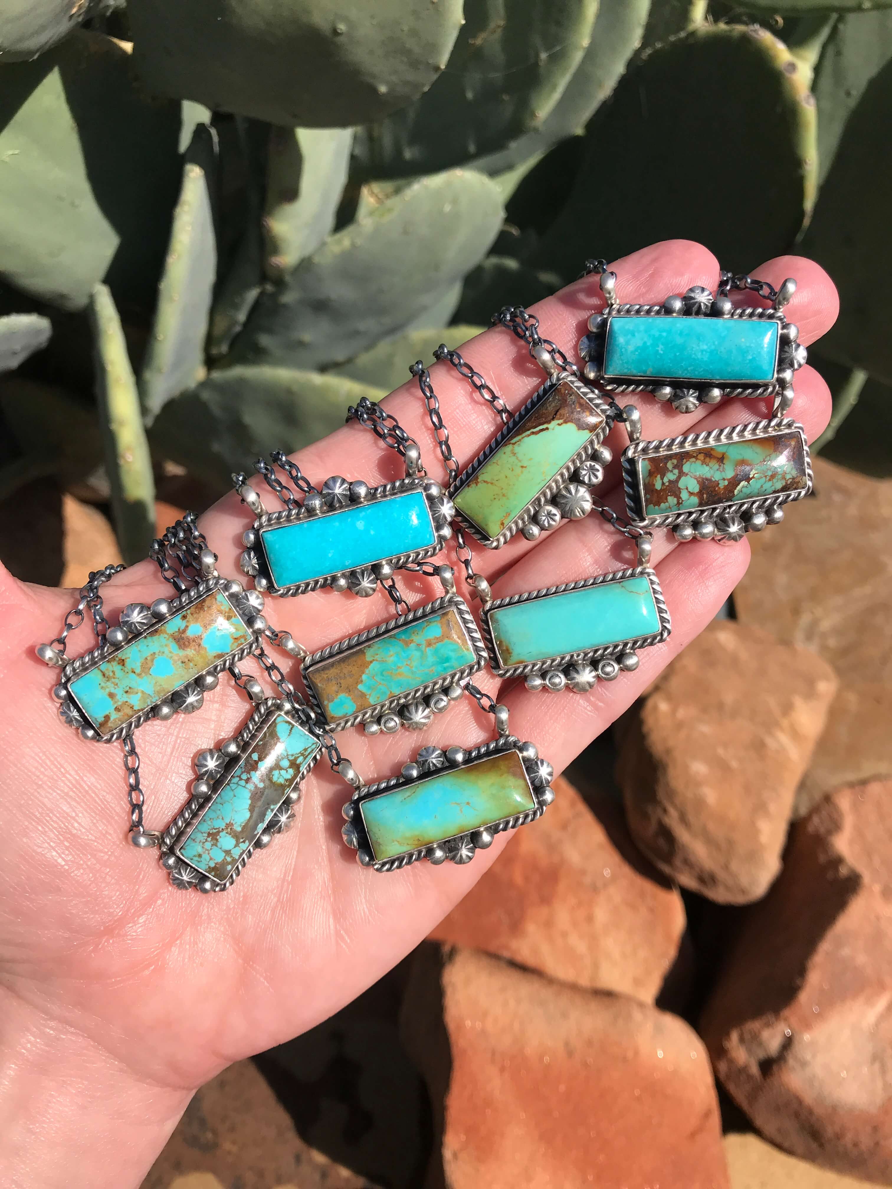 The Presidente Turquoise Bar Necklaces-Necklaces-Calli Co., Turquoise and Silver Jewelry, Native American Handmade, Zuni Tribe, Navajo Tribe, Brock Texas