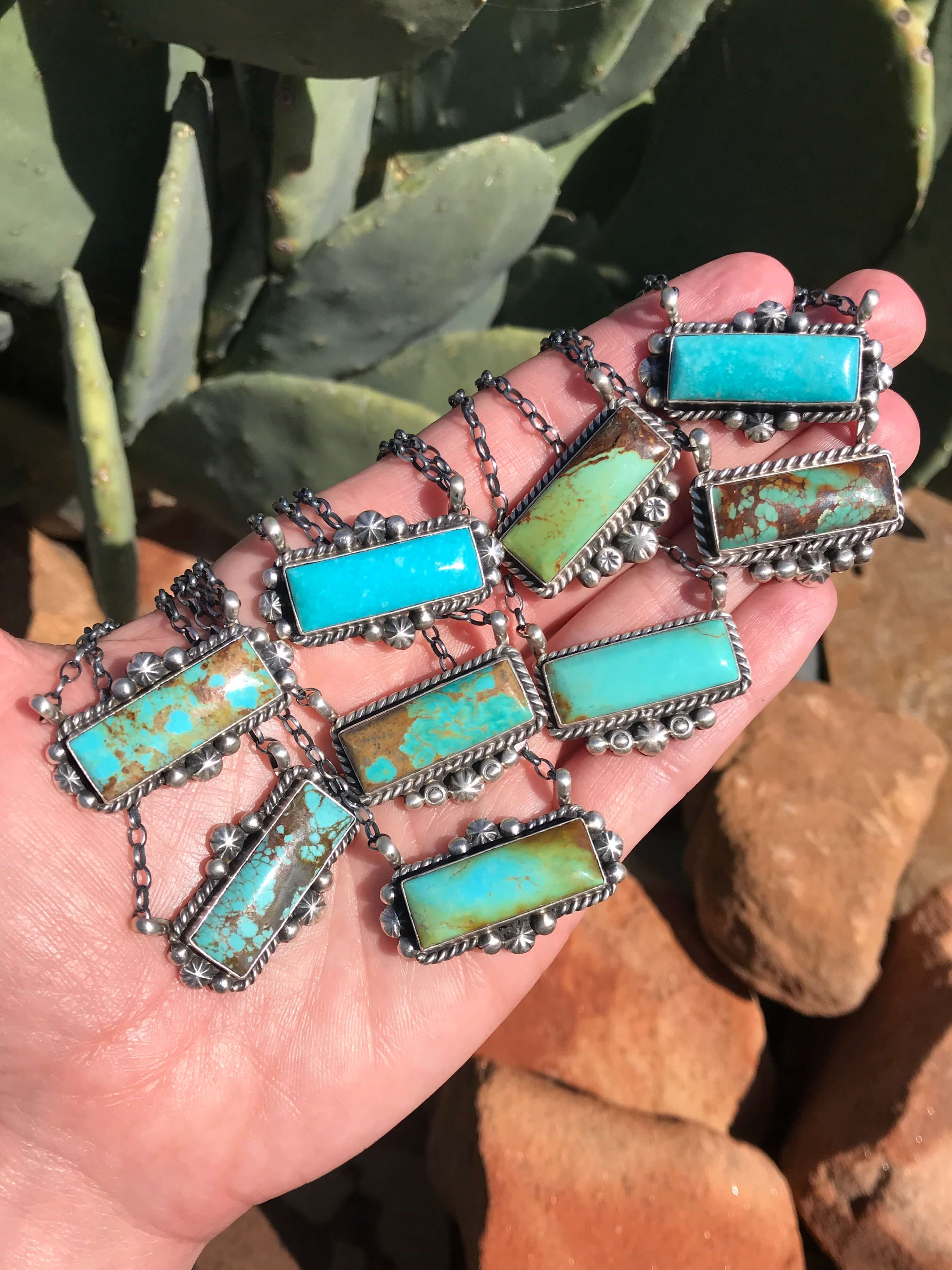 The Presidente Turquoise Bar Necklaces-Necklaces-Calli Co., Turquoise and Silver Jewelry, Native American Handmade, Zuni Tribe, Navajo Tribe, Brock Texas