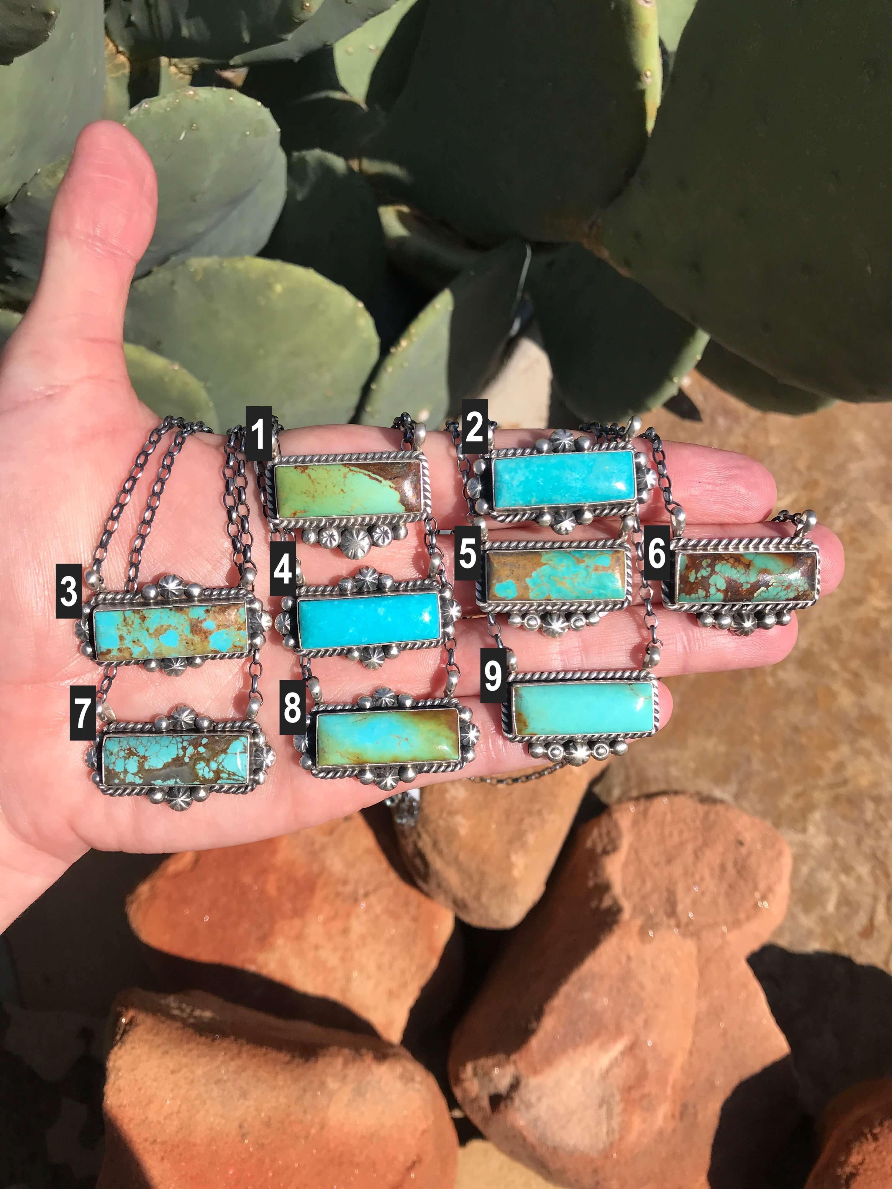 The Presidente Turquoise Bar Necklaces-Necklaces-Calli Co., Turquoise and Silver Jewelry, Native American Handmade, Zuni Tribe, Navajo Tribe, Brock Texas