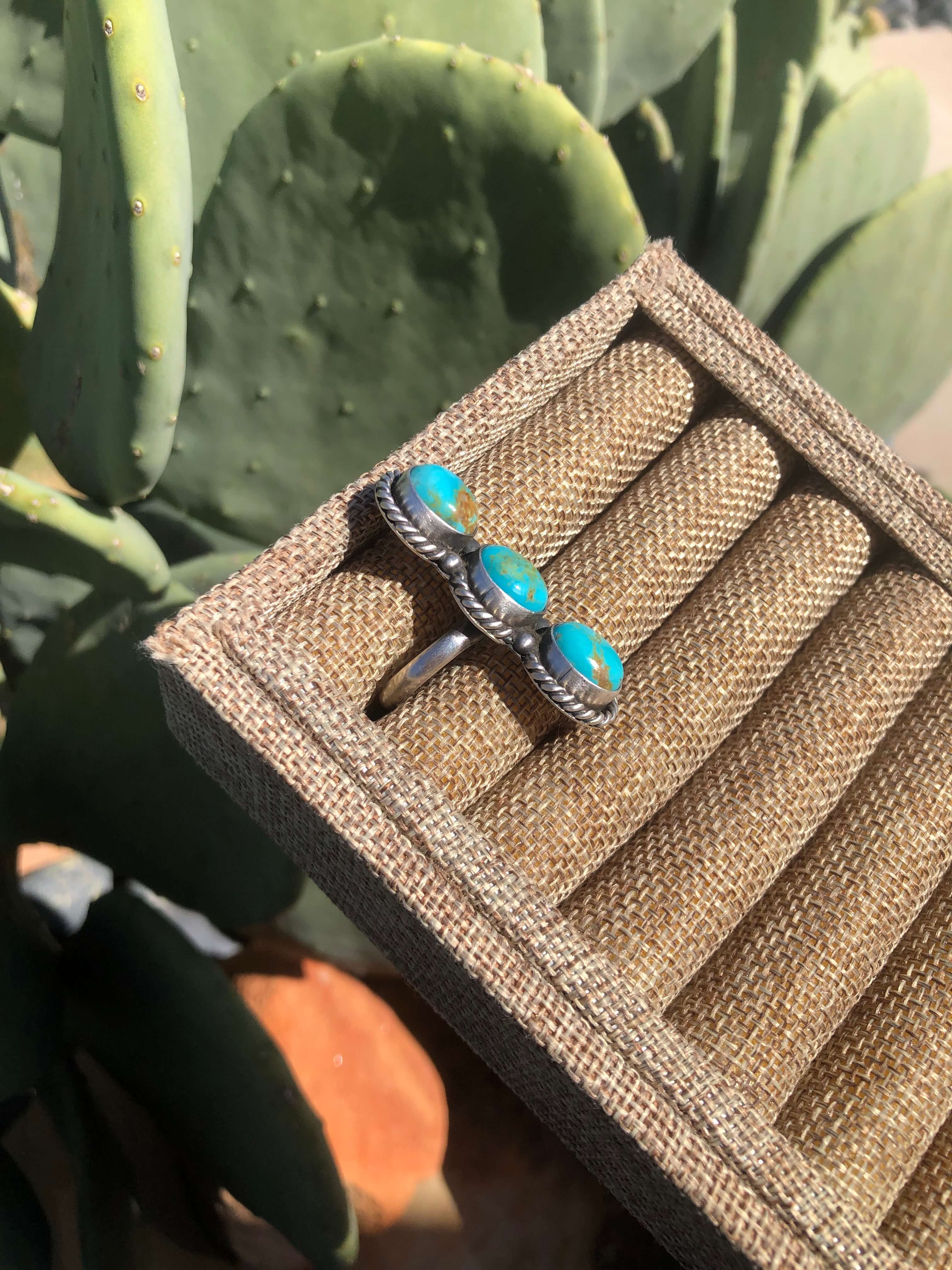 The 3 Stone Adjustable Ring, 2-Rings-Calli Co., Turquoise and Silver Jewelry, Native American Handmade, Zuni Tribe, Navajo Tribe, Brock Texas
