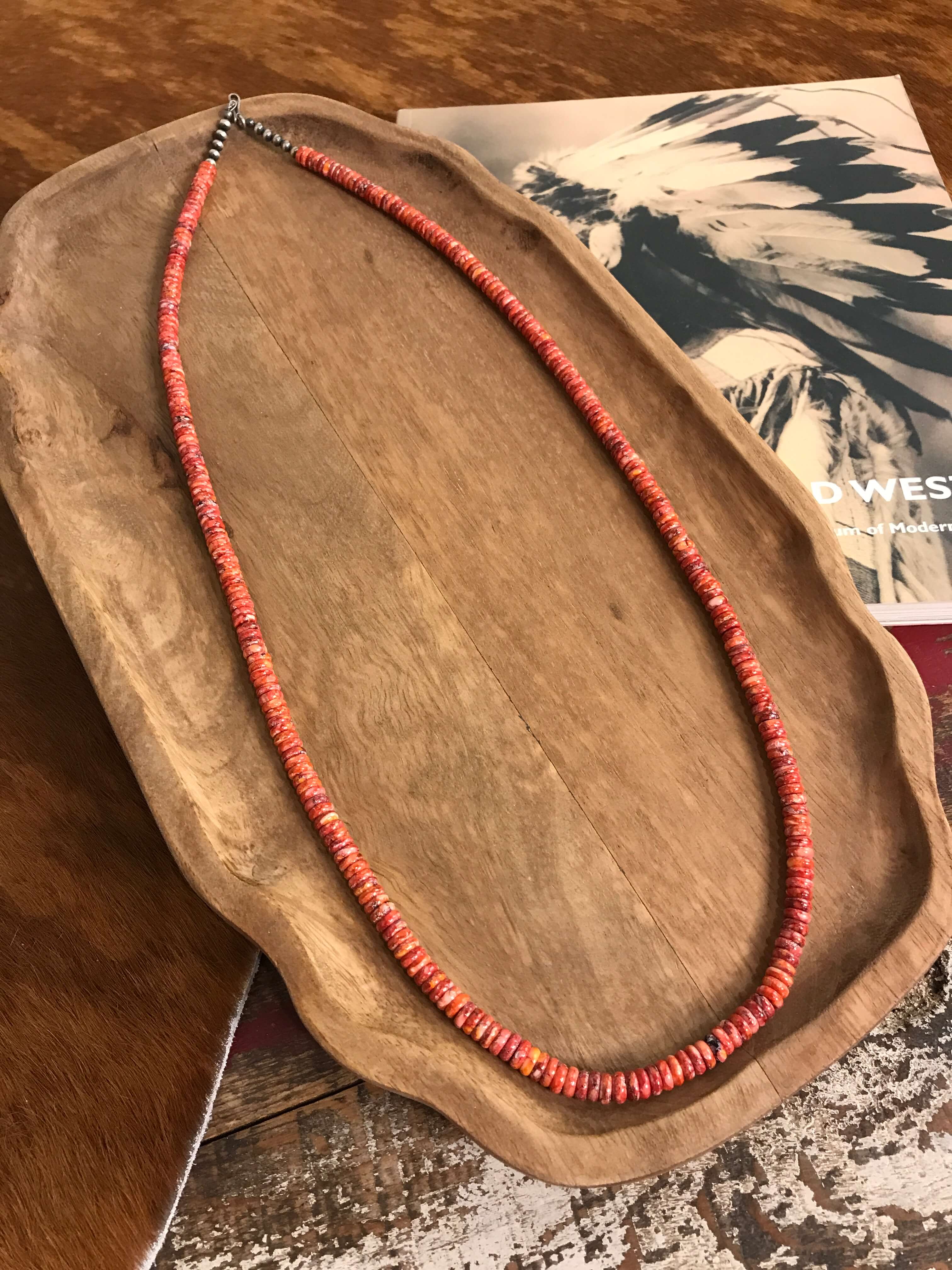 The Drover Necklace in Red Spiny, 30"-Necklaces-Calli Co., Turquoise and Silver Jewelry, Native American Handmade, Zuni Tribe, Navajo Tribe, Brock Texas