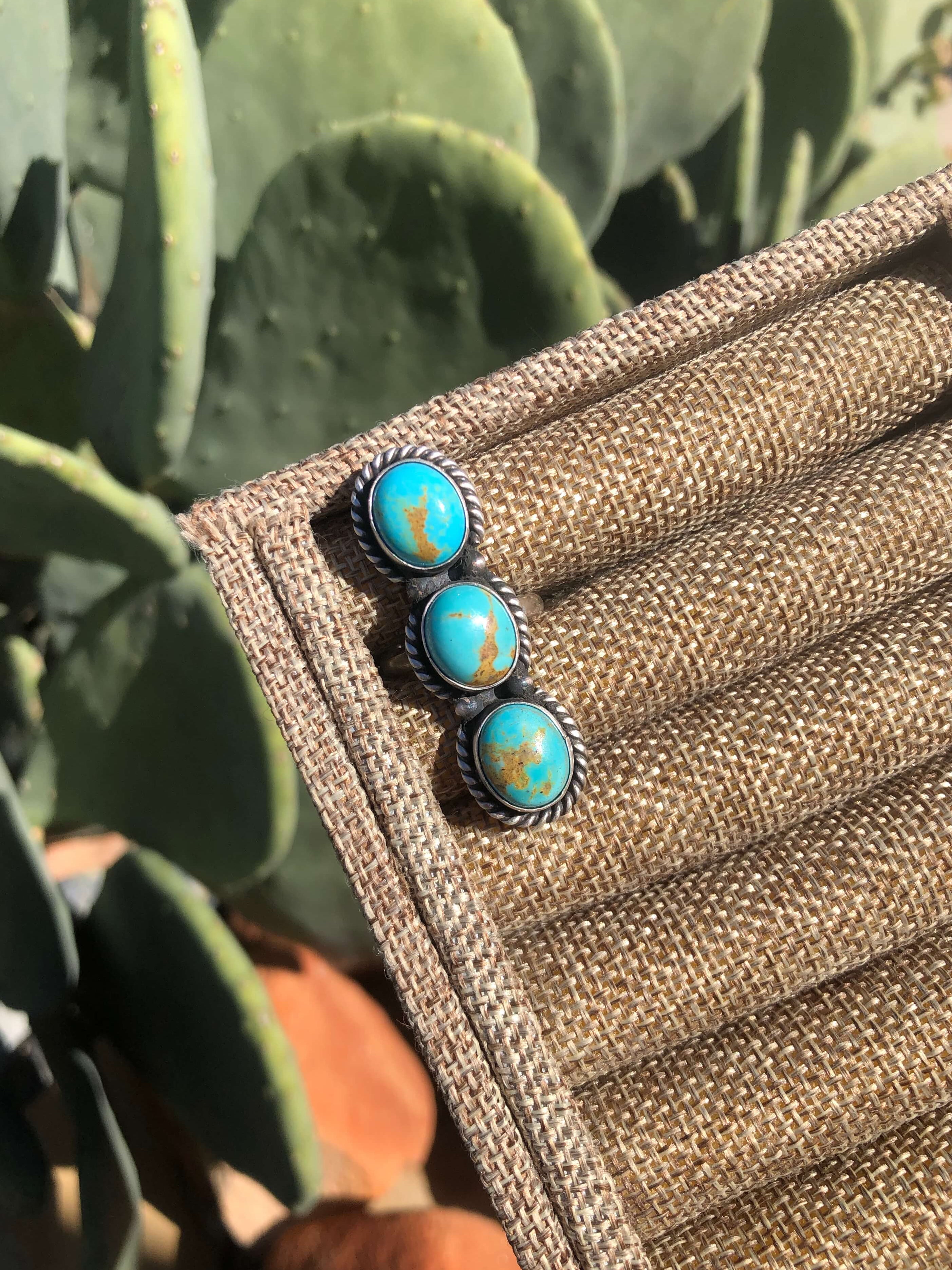 The 3 Stone Adjustable Ring, 3-Rings-Calli Co., Turquoise and Silver Jewelry, Native American Handmade, Zuni Tribe, Navajo Tribe, Brock Texas
