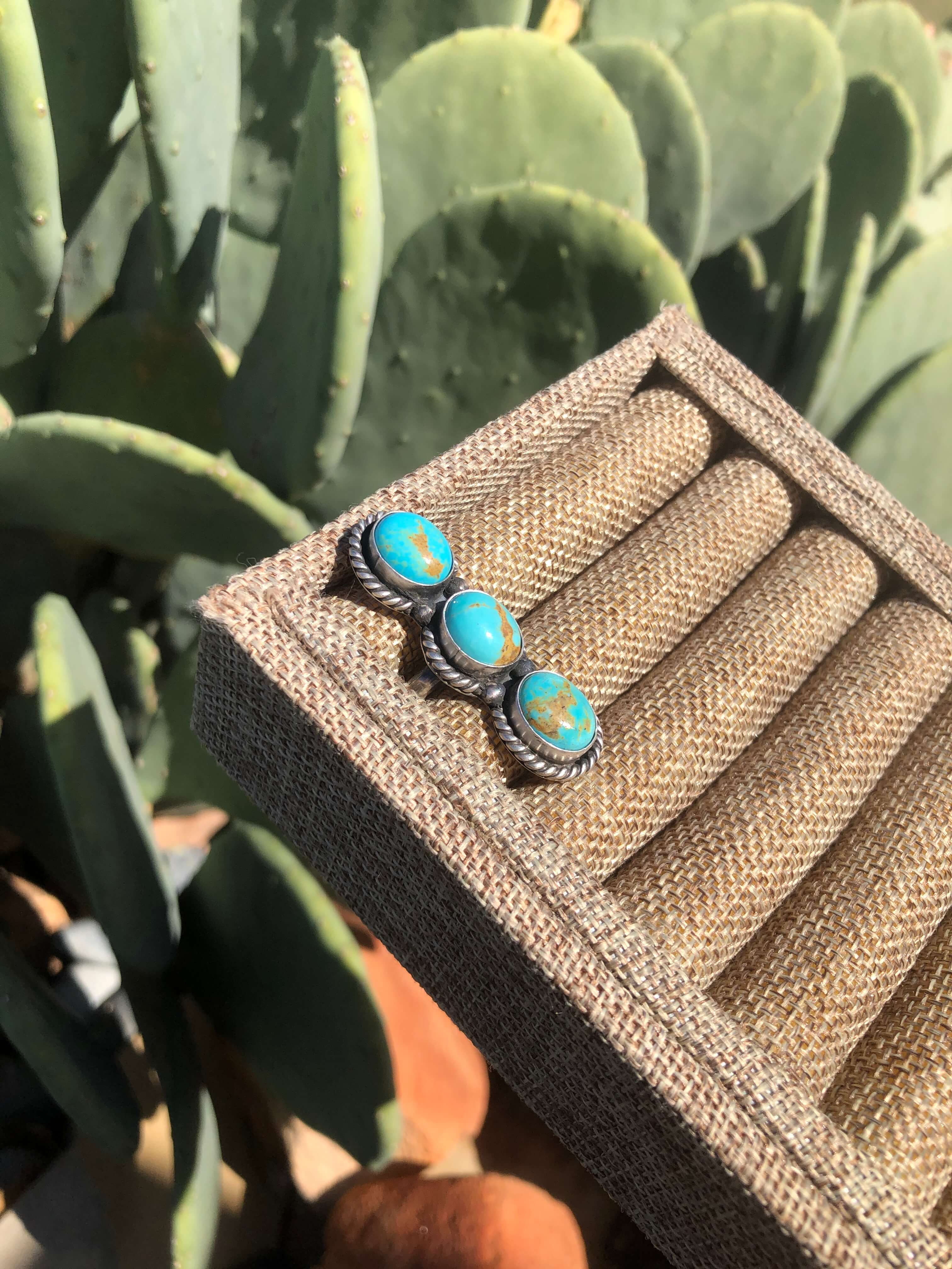 The 3 Stone Adjustable Ring, 3-Rings-Calli Co., Turquoise and Silver Jewelry, Native American Handmade, Zuni Tribe, Navajo Tribe, Brock Texas