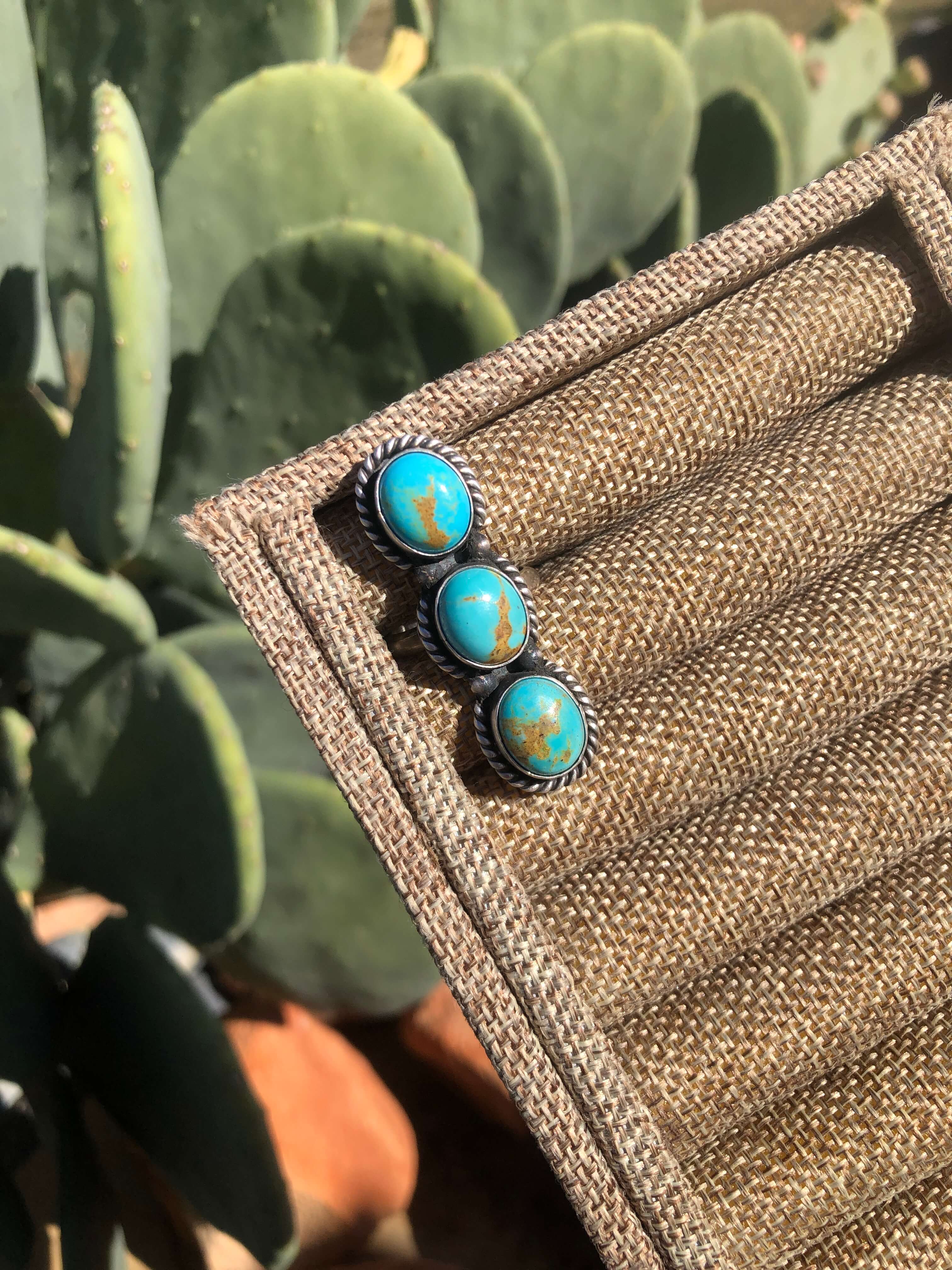 The 3 Stone Adjustable Ring, 3-Rings-Calli Co., Turquoise and Silver Jewelry, Native American Handmade, Zuni Tribe, Navajo Tribe, Brock Texas