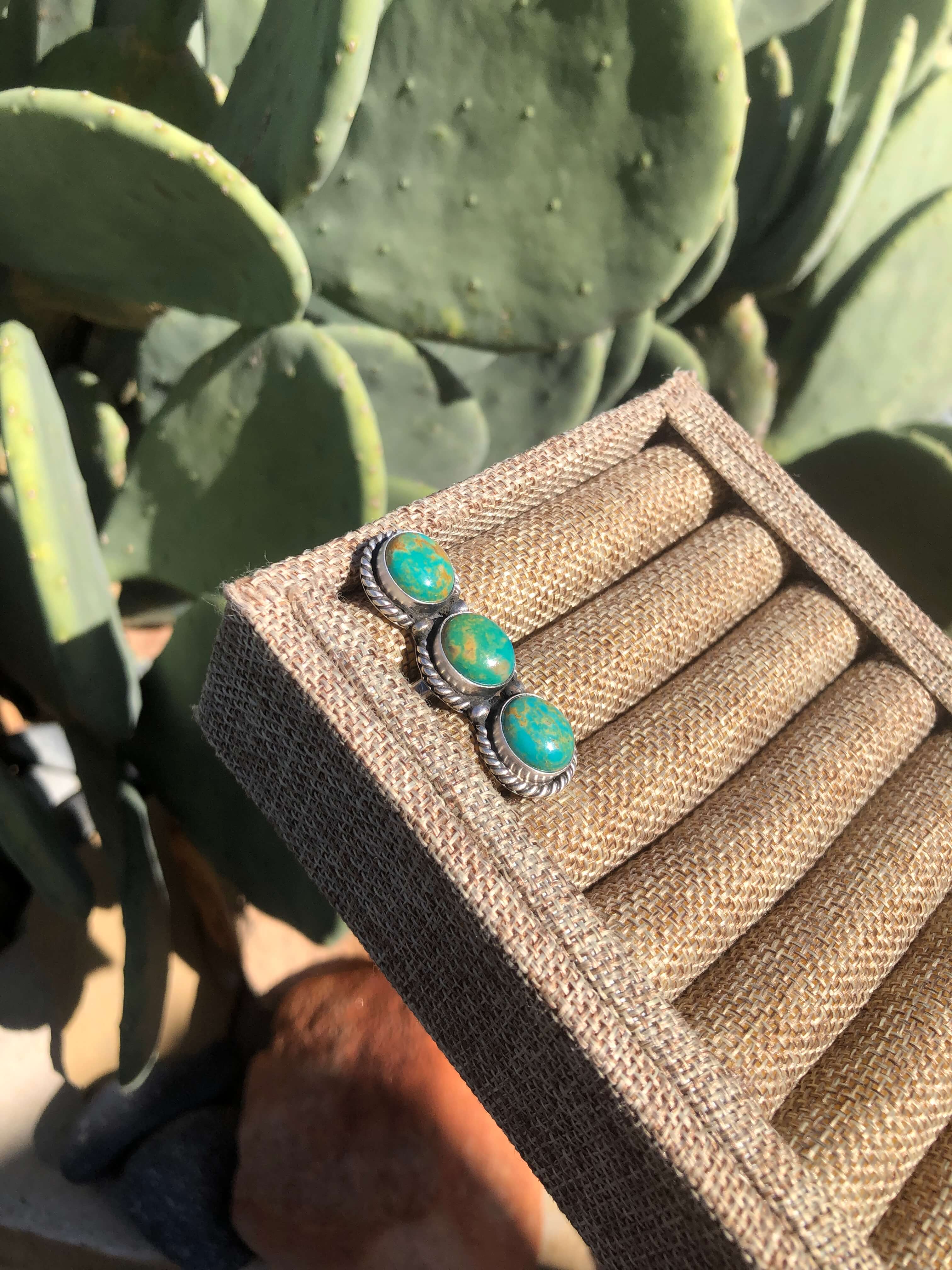 The 3 Stone Adjustable Ring, 4-Rings-Calli Co., Turquoise and Silver Jewelry, Native American Handmade, Zuni Tribe, Navajo Tribe, Brock Texas