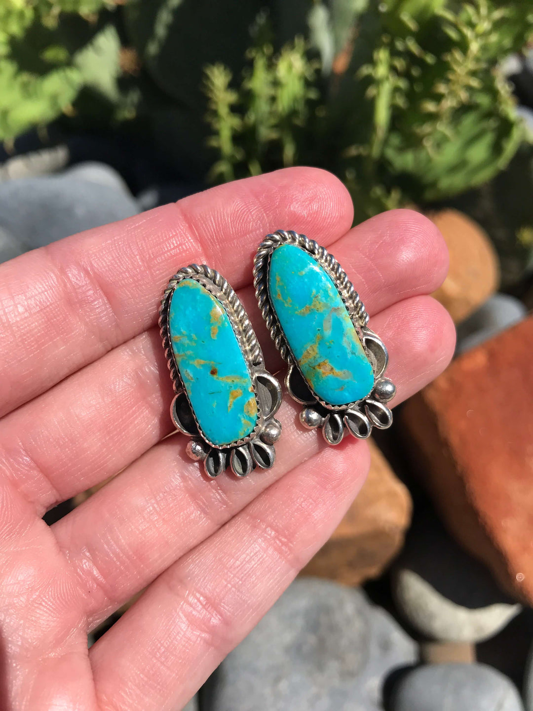 The Edmond Earrings, 4-Earrings-Calli Co., Turquoise and Silver Jewelry, Native American Handmade, Zuni Tribe, Navajo Tribe, Brock Texas