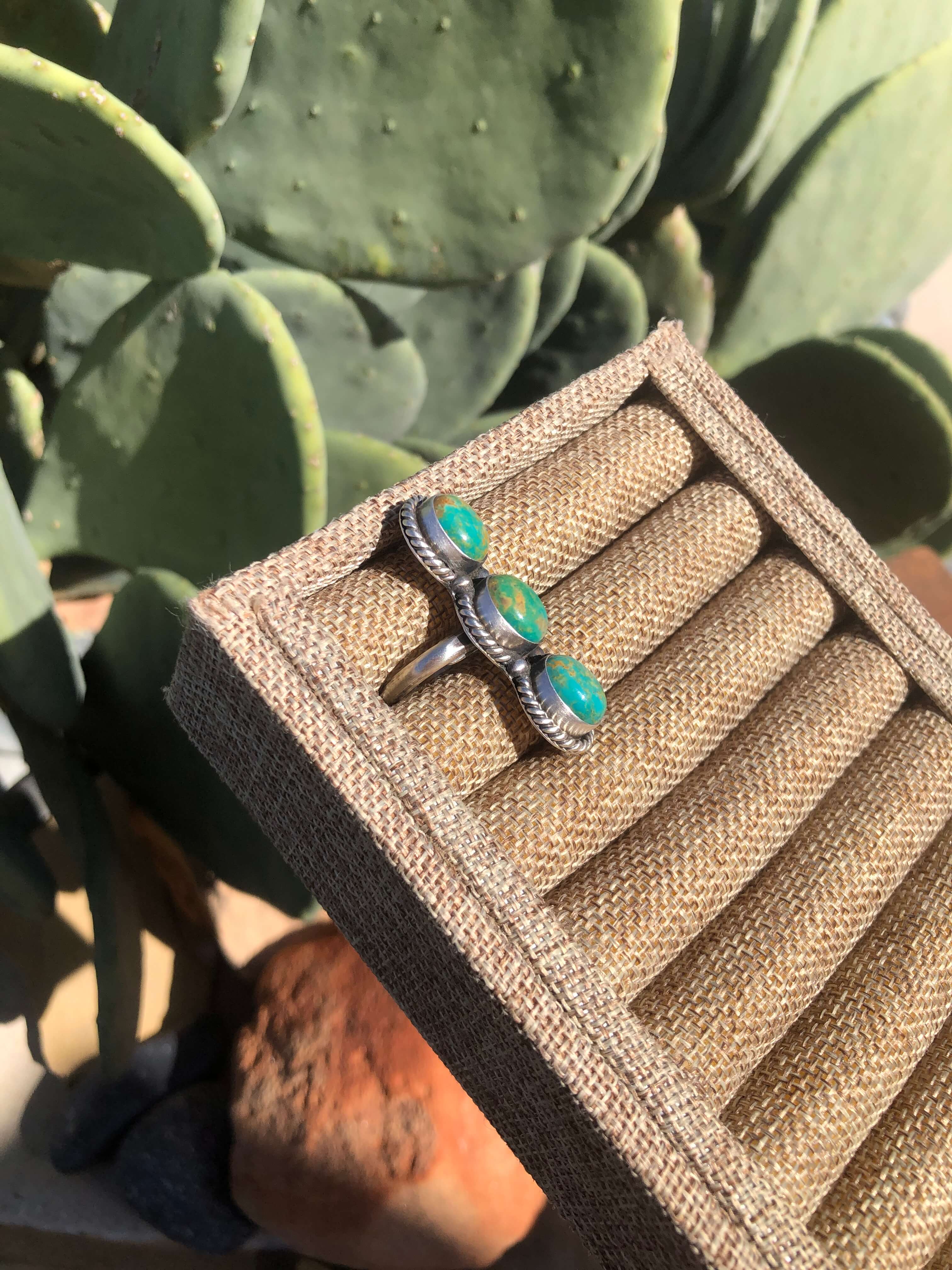 The 3 Stone Adjustable Ring, 4-Rings-Calli Co., Turquoise and Silver Jewelry, Native American Handmade, Zuni Tribe, Navajo Tribe, Brock Texas