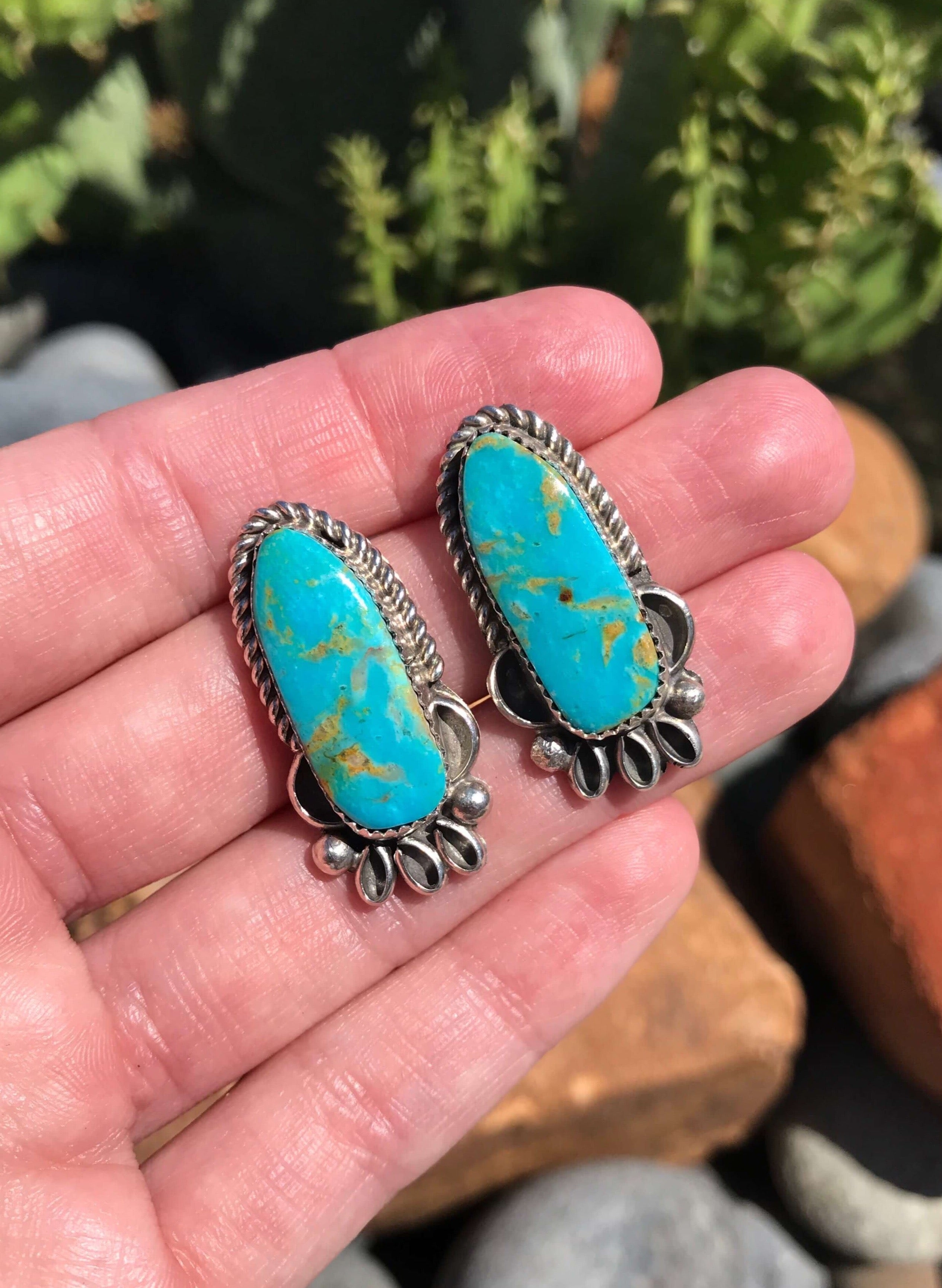 The Edmond Earrings, 4-Earrings-Calli Co., Turquoise and Silver Jewelry, Native American Handmade, Zuni Tribe, Navajo Tribe, Brock Texas