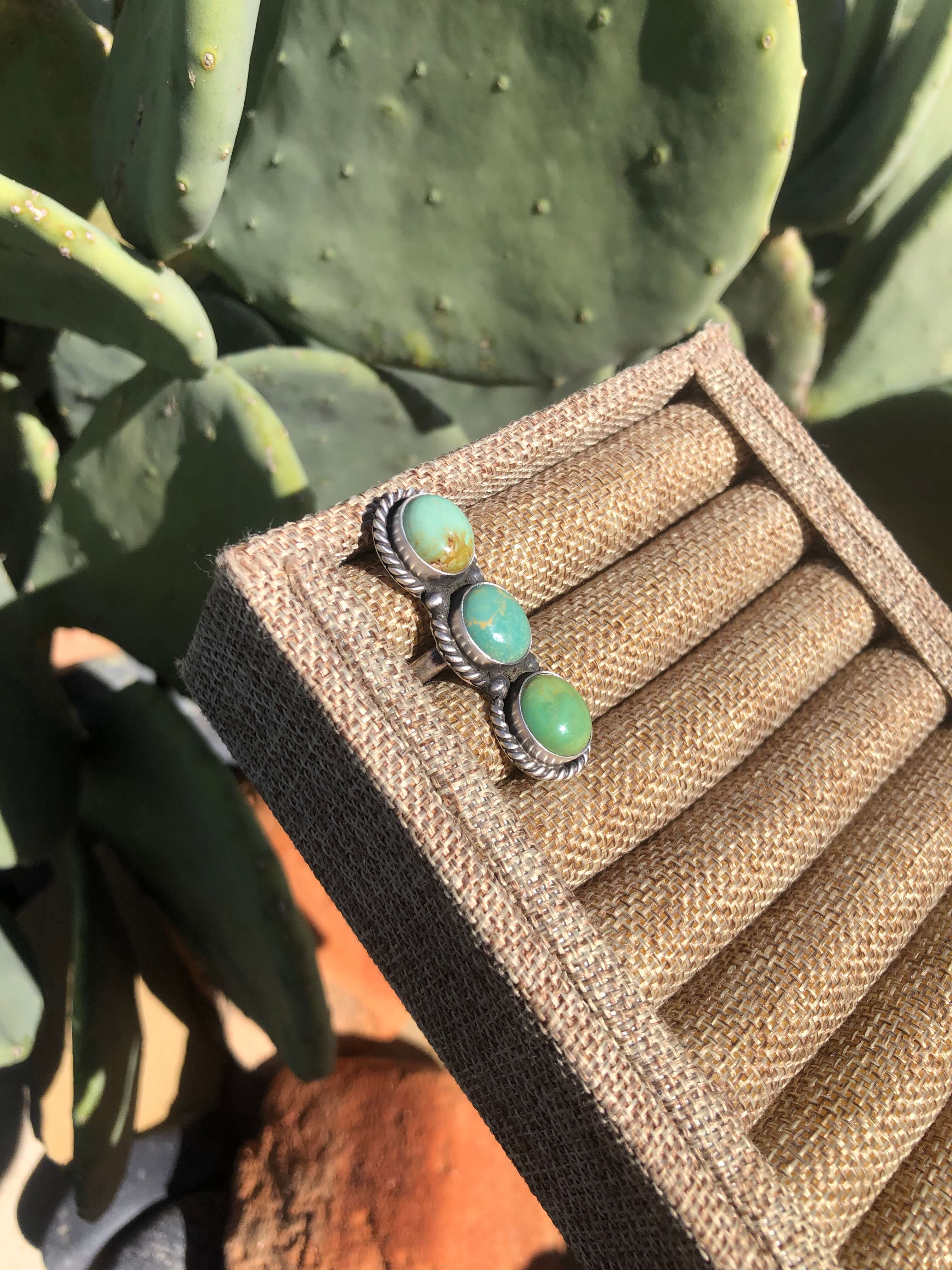 The 3 Stone Adjustable Ring, 6-Rings-Calli Co., Turquoise and Silver Jewelry, Native American Handmade, Zuni Tribe, Navajo Tribe, Brock Texas