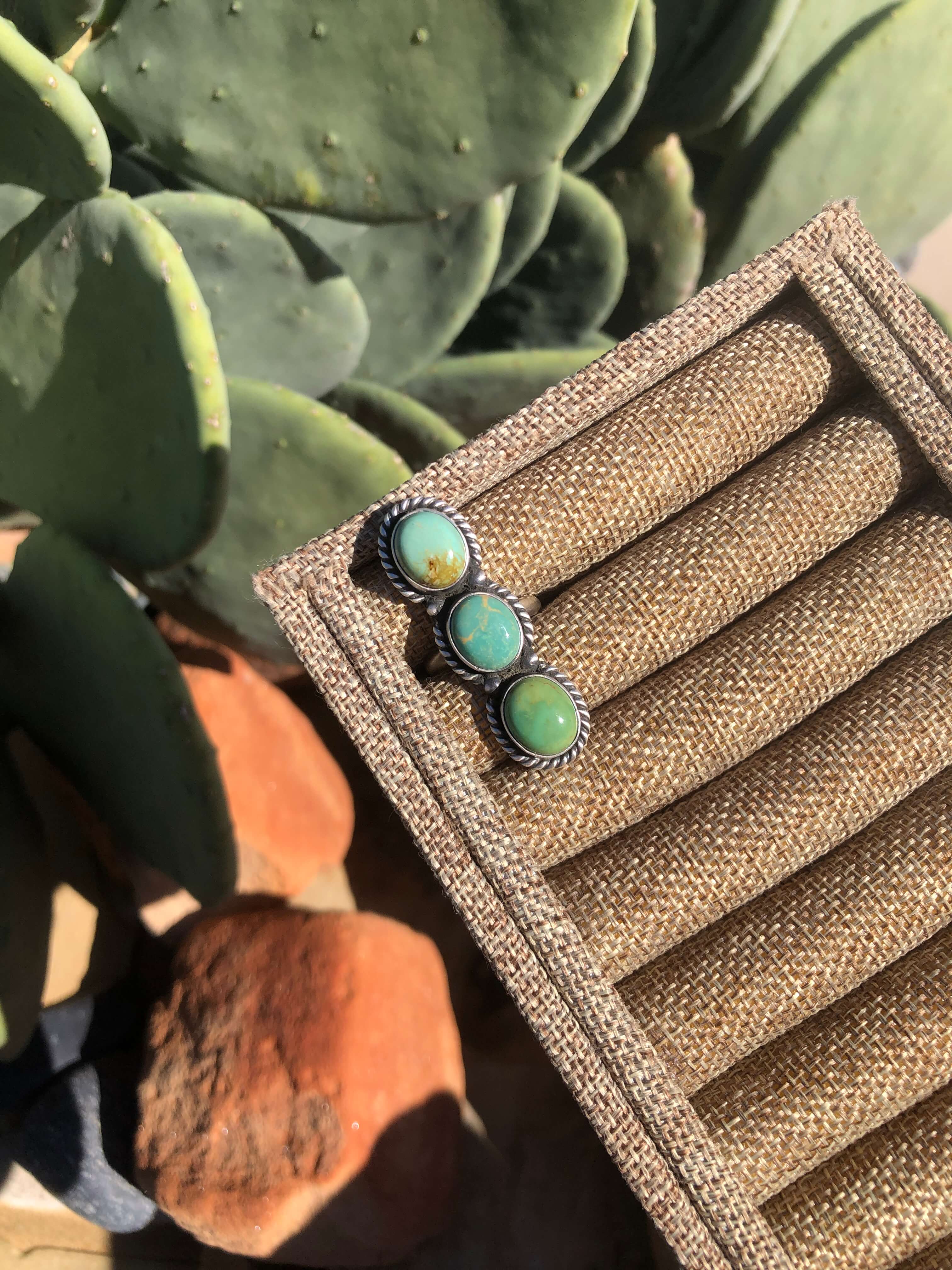 The 3 Stone Adjustable Ring, 6-Rings-Calli Co., Turquoise and Silver Jewelry, Native American Handmade, Zuni Tribe, Navajo Tribe, Brock Texas